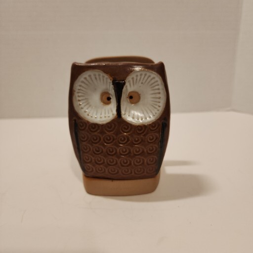 Vtg Brown Owl 4″ Stoneware Pen Letter/NotePad/Napkin Holder UCTCI Japan Ceramic