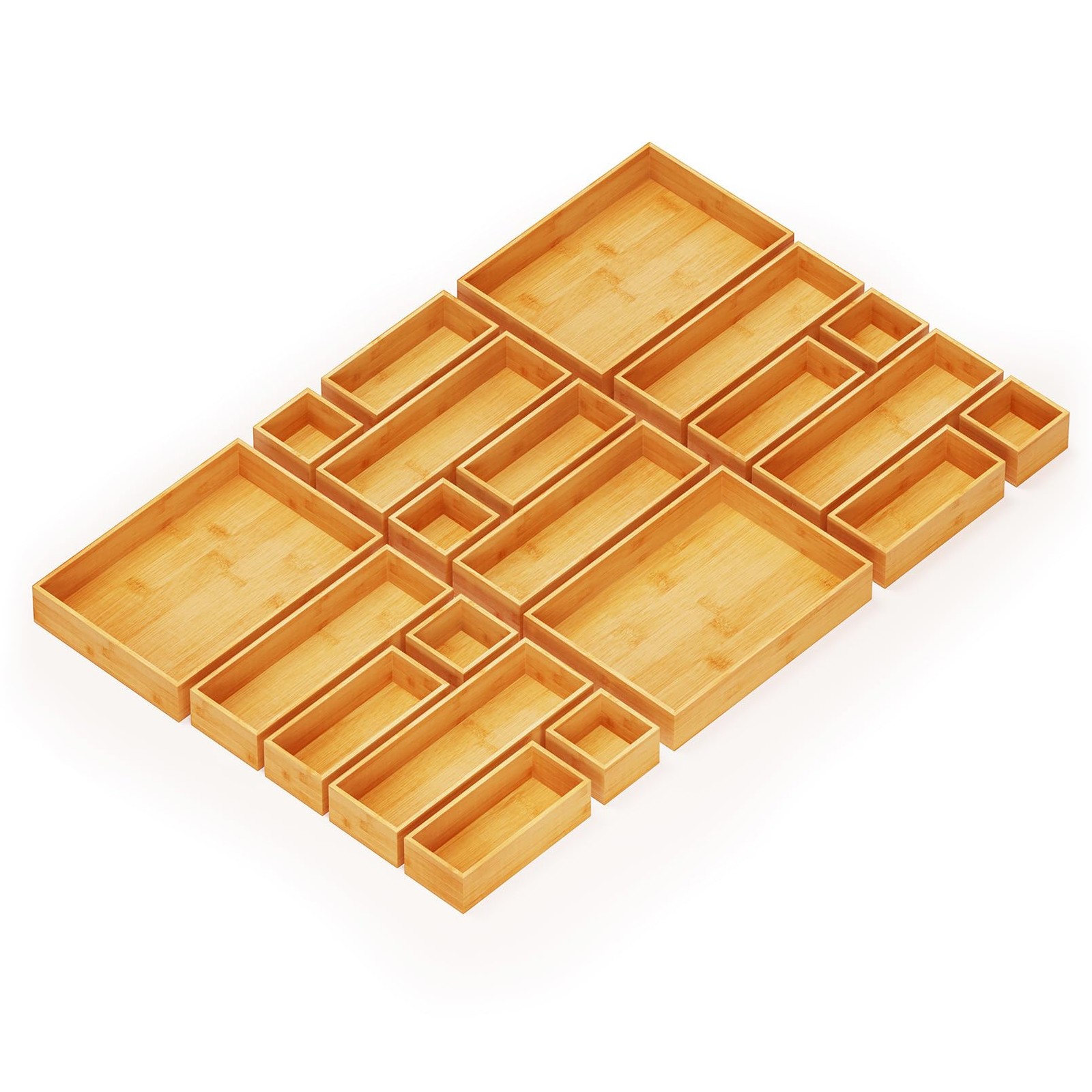 SpaceAid 21-Piece Bamboo Drawer Organizer Storage Boxes 21-Piece, Natural