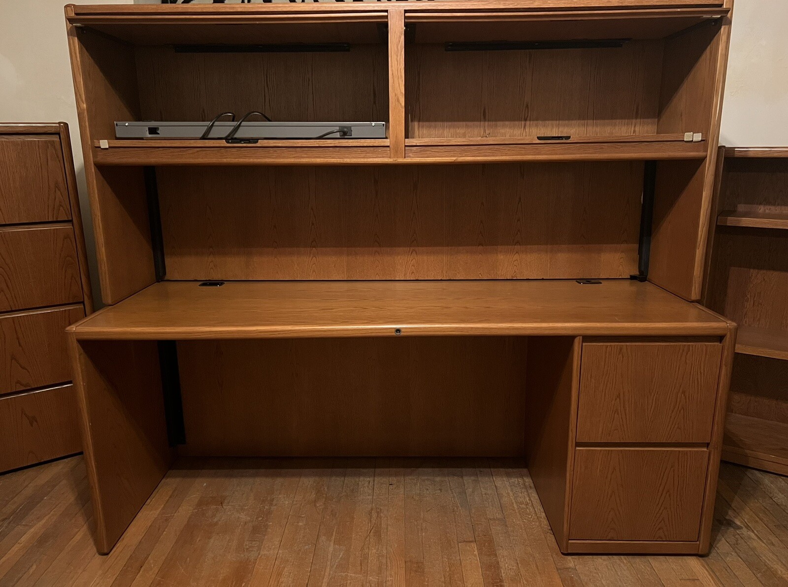 Matching three piece Oak Steelcase locking office set