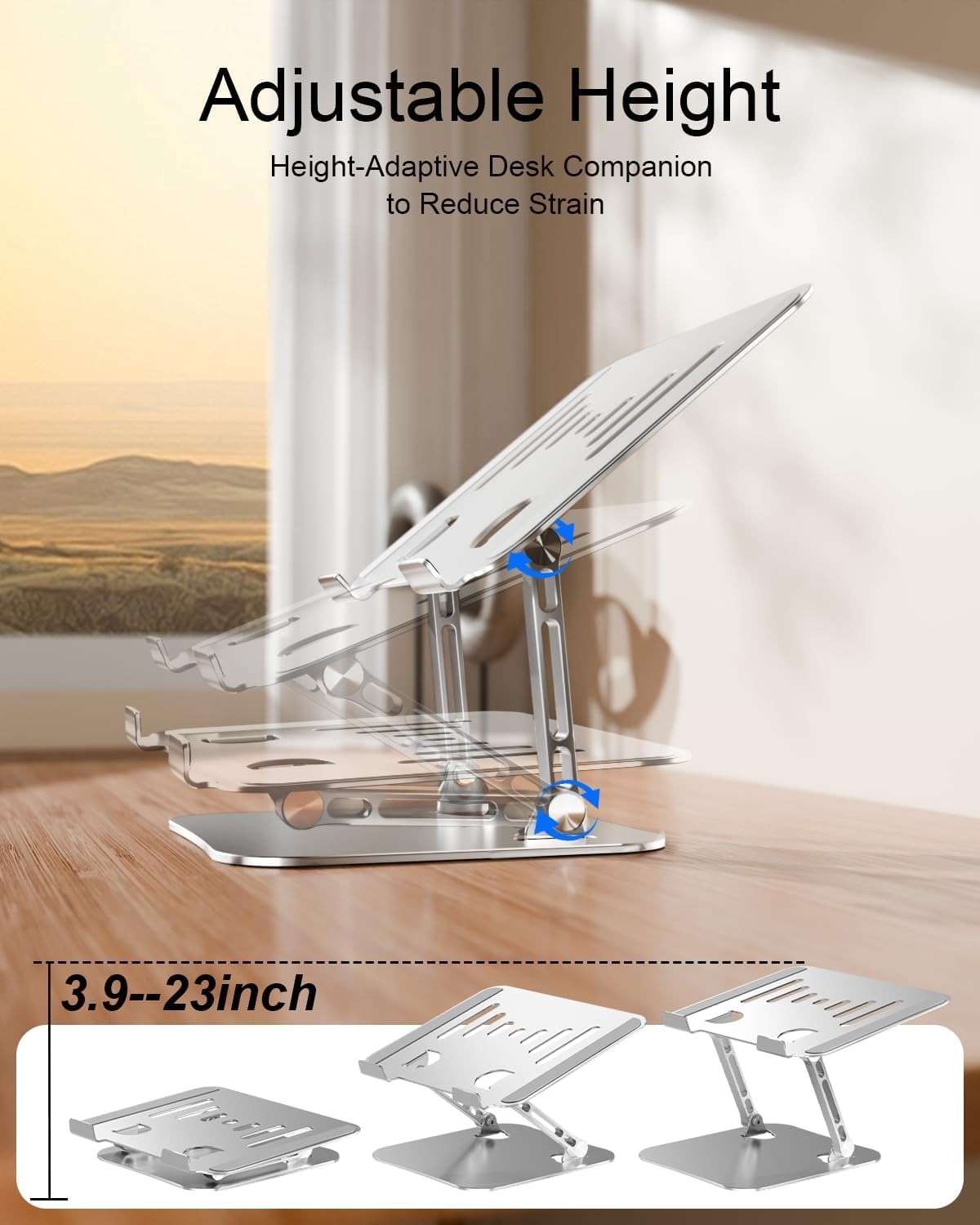 LINTYLE Laptop Stand for Desk Adjustable Height Portable Frosted Silver