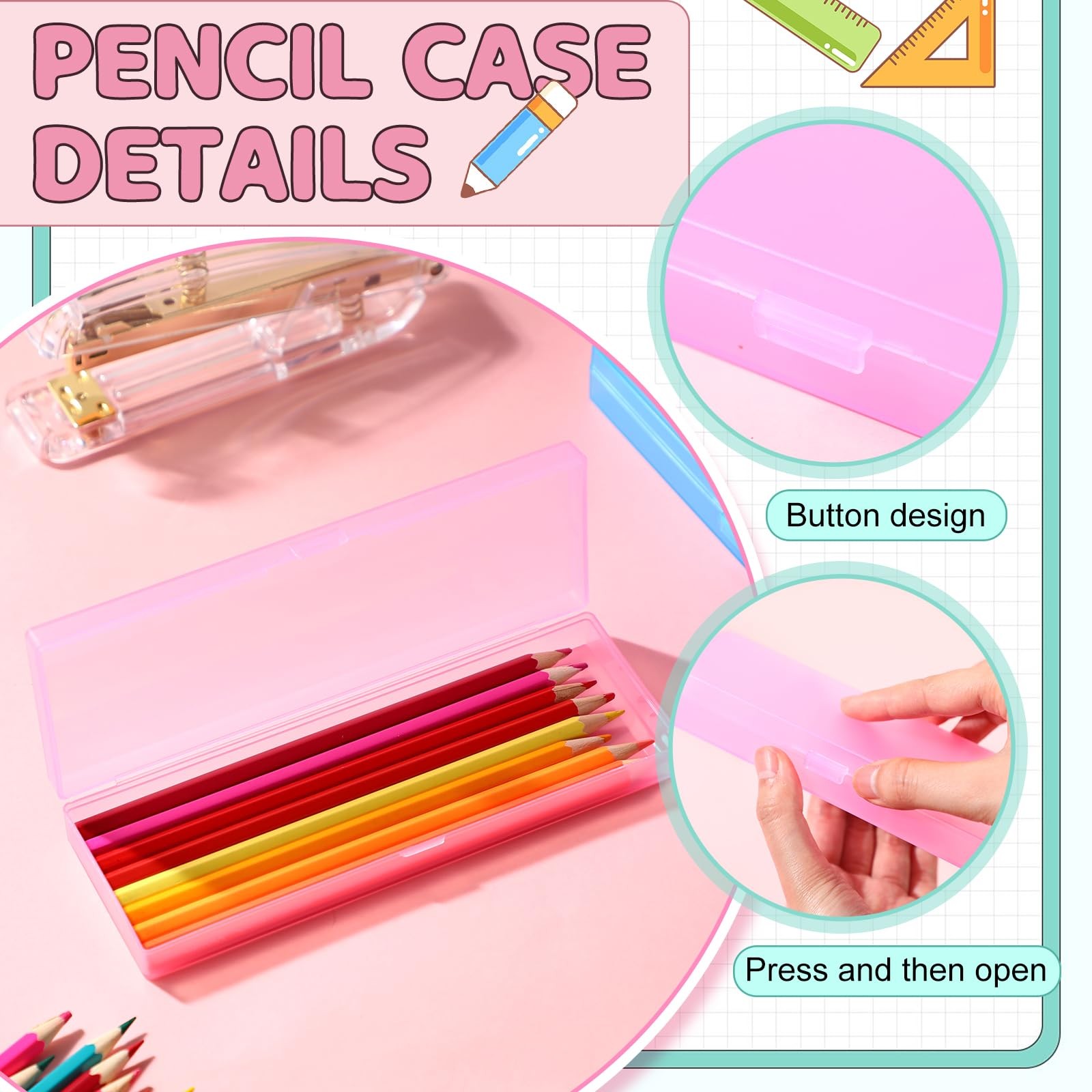 30 Pack Pencil Plastic Pencil Case Bulk 7.2 x 2.4 x 0.9 Inches Pink Blue Pen …