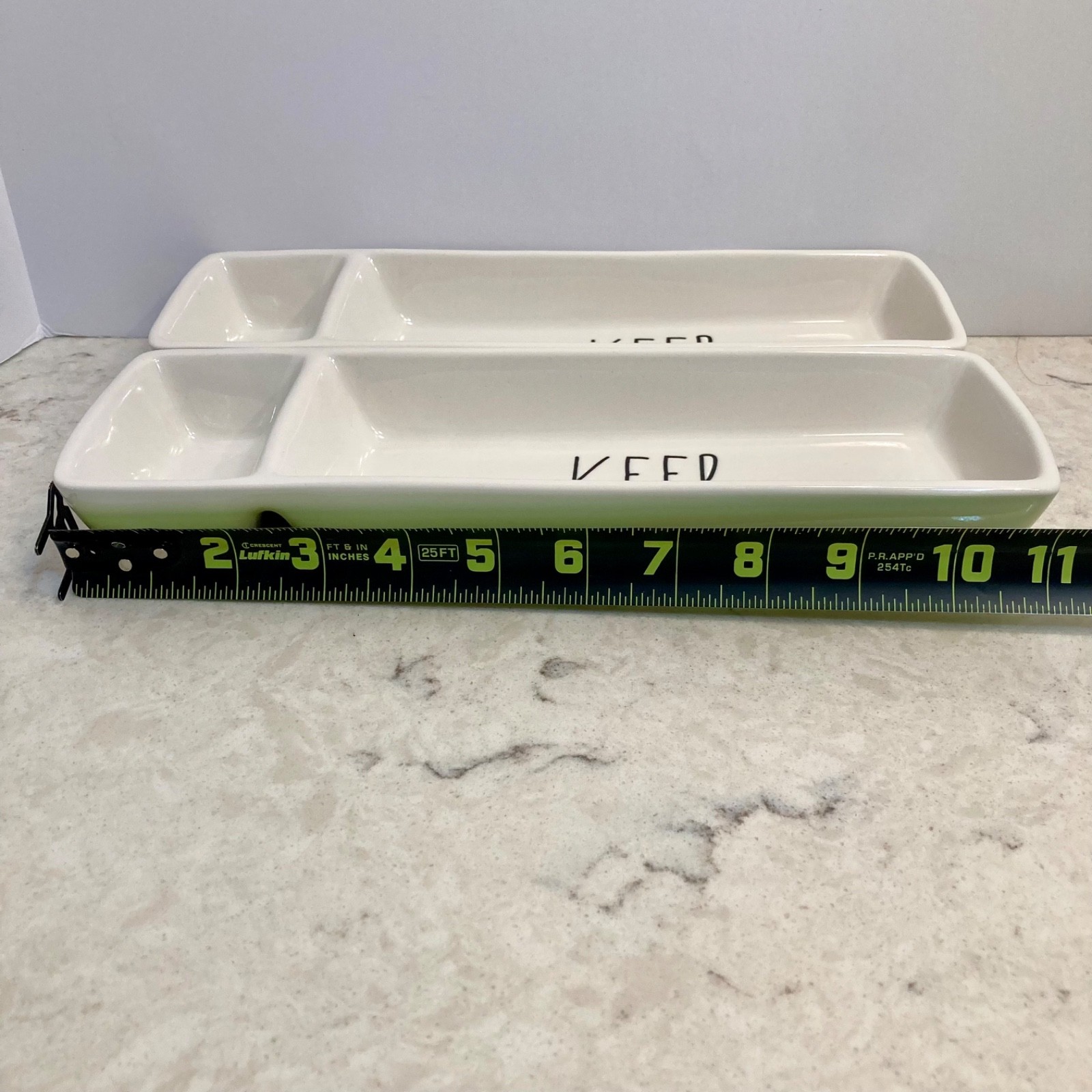 Set of 2 Rae Dunn “KEEP” Divided Dish Office/kitchen Organizer White 11”x3.5”