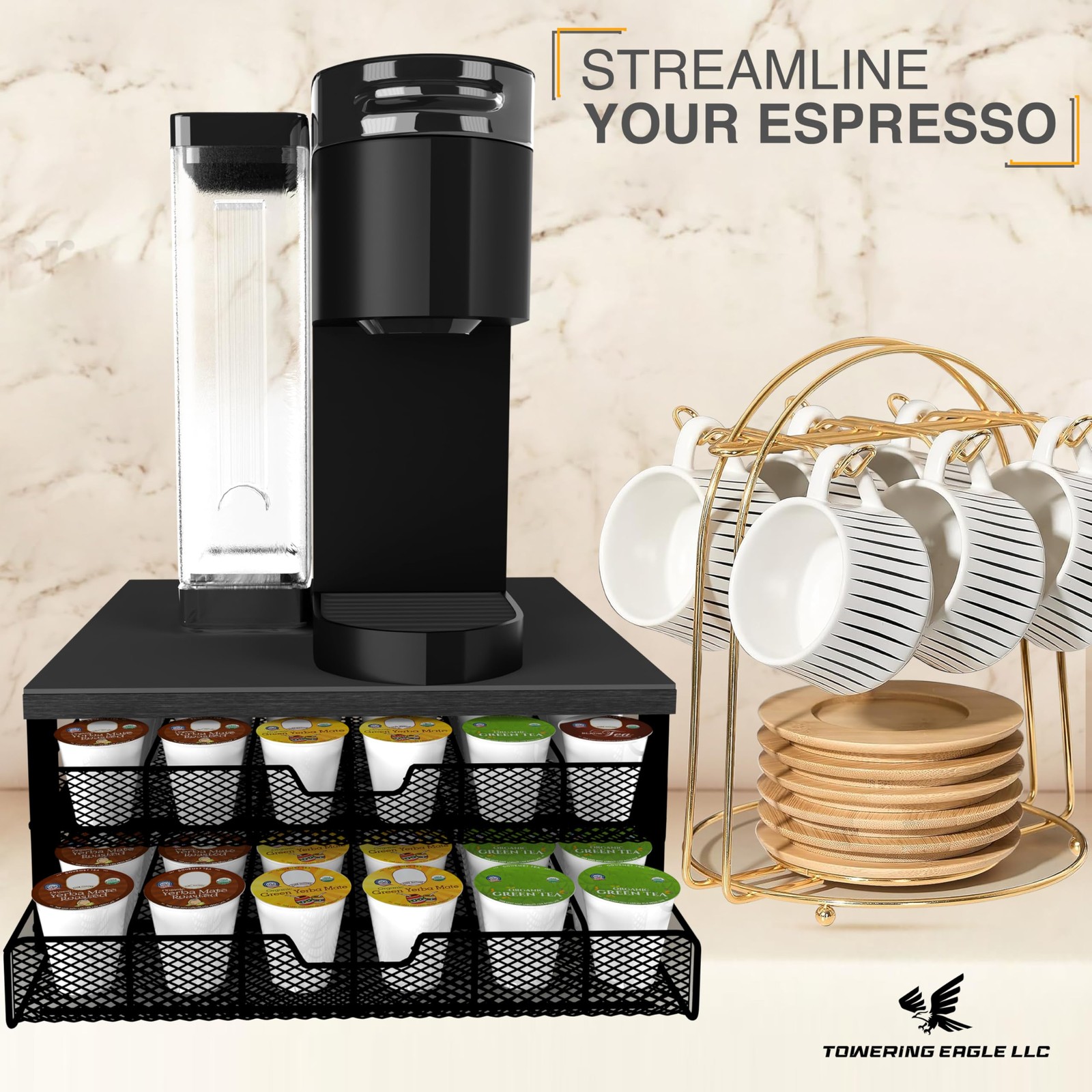 Coffee Bar Organizer for Countertop, K Cup Holder, K Drawer CBO-001