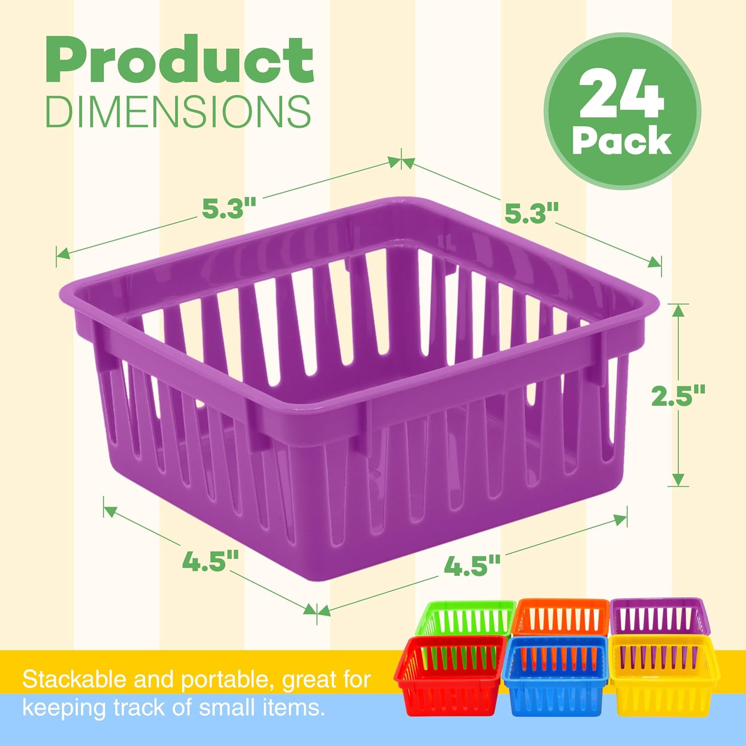 24 Pack Small Classroom Storage Baskets, Pack Bulk, Square 4.5″ Sturdy Plastic C