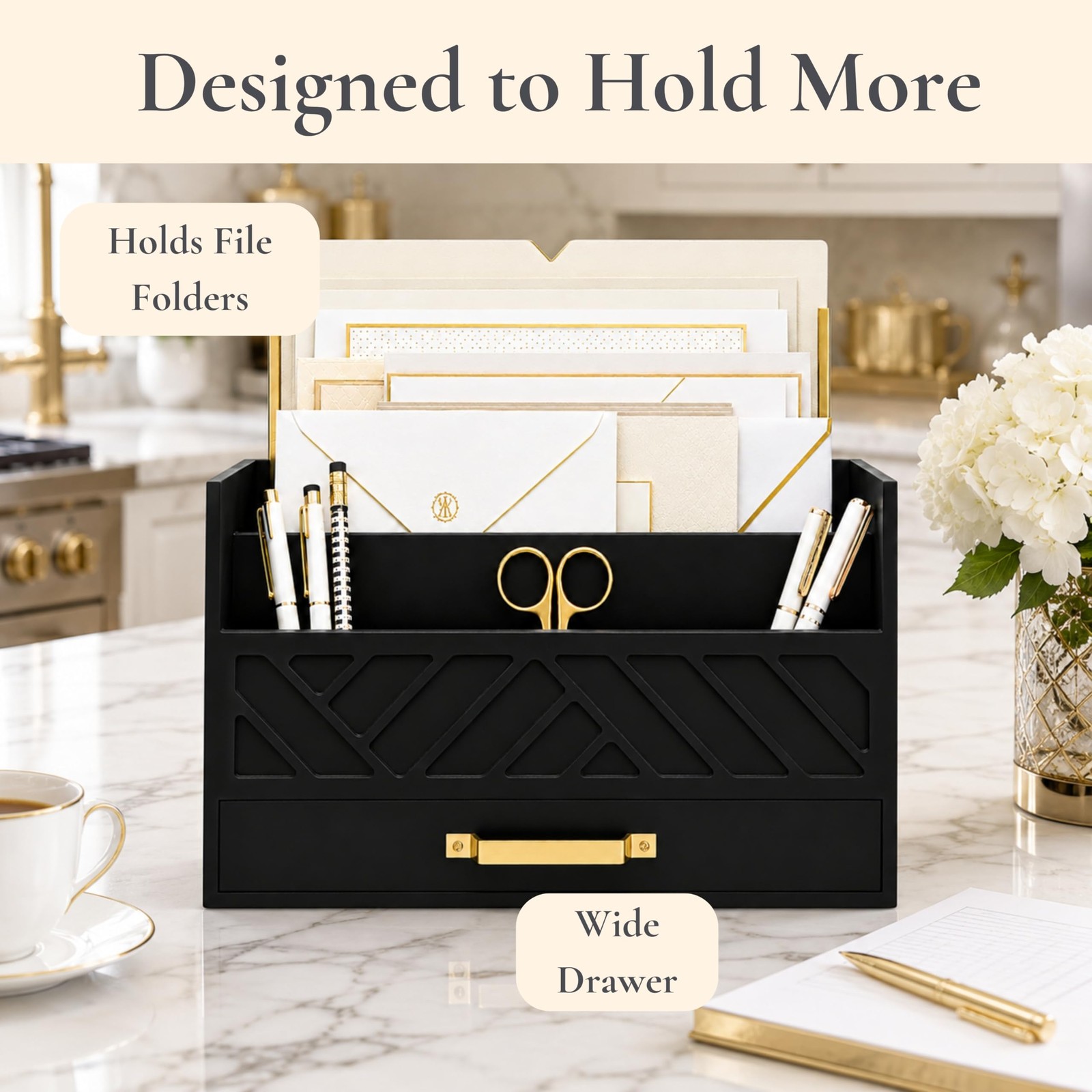 BLU MONACO | Wooden Mail Organizer with Drawer and Gold Handle | Mail Sorter …