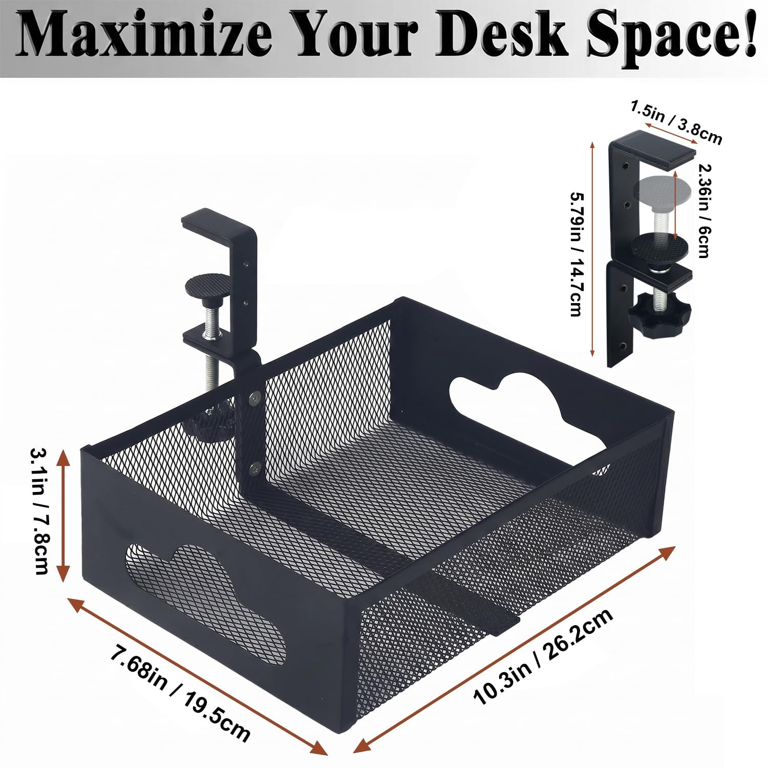 Under Desk Organizer 360° Swivel,under Desk Drawer, Clamp-On No Drill Install…