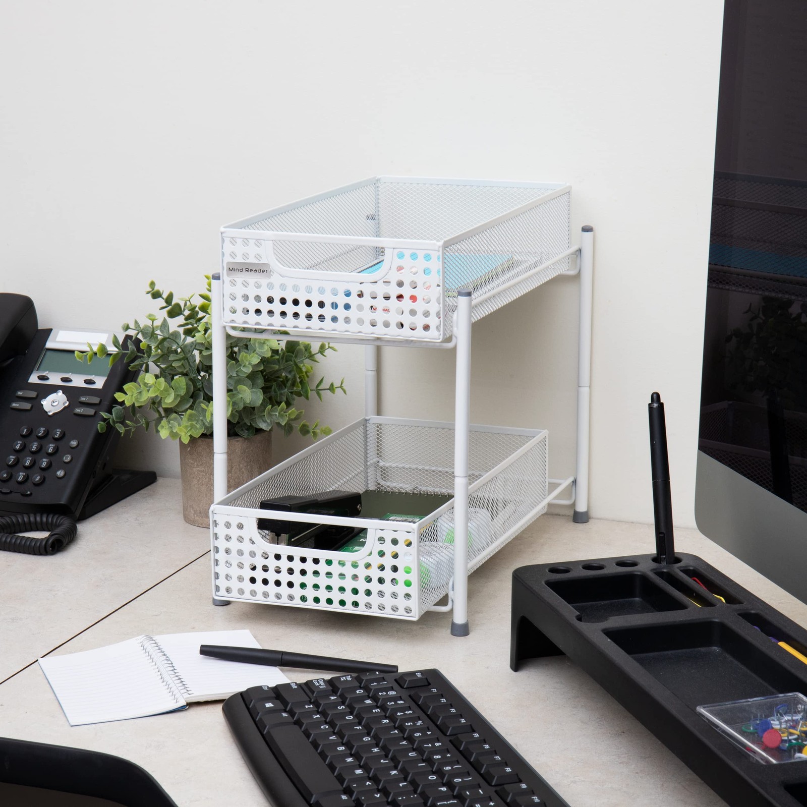Mind Reader Accessory Organizer, Supply Storage, Desktop, 2 Tier, White