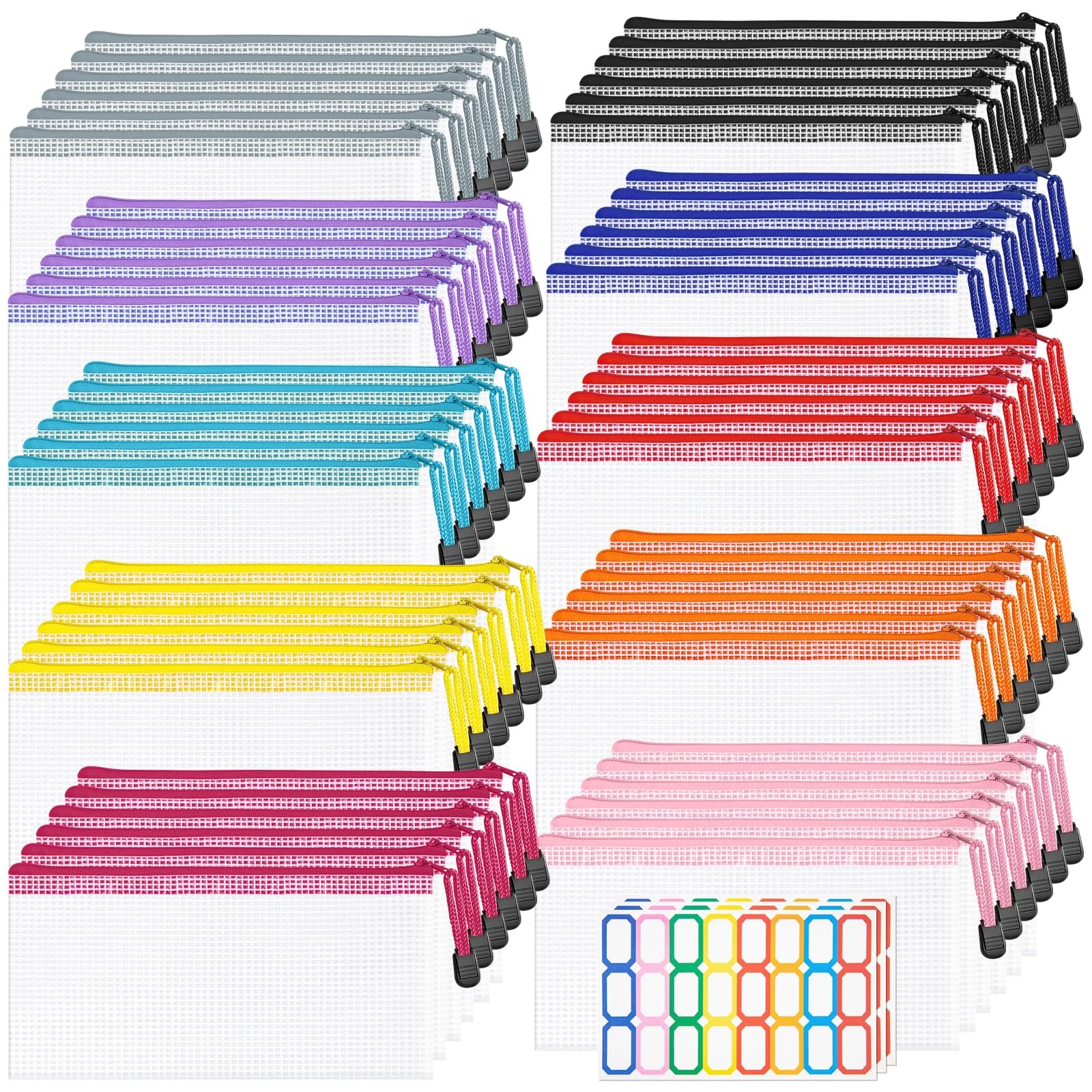 9.4×4.9 Inches Mesh Zipper Pouch with Sticker, 60 Pack Puzzle Storage Bags, O…