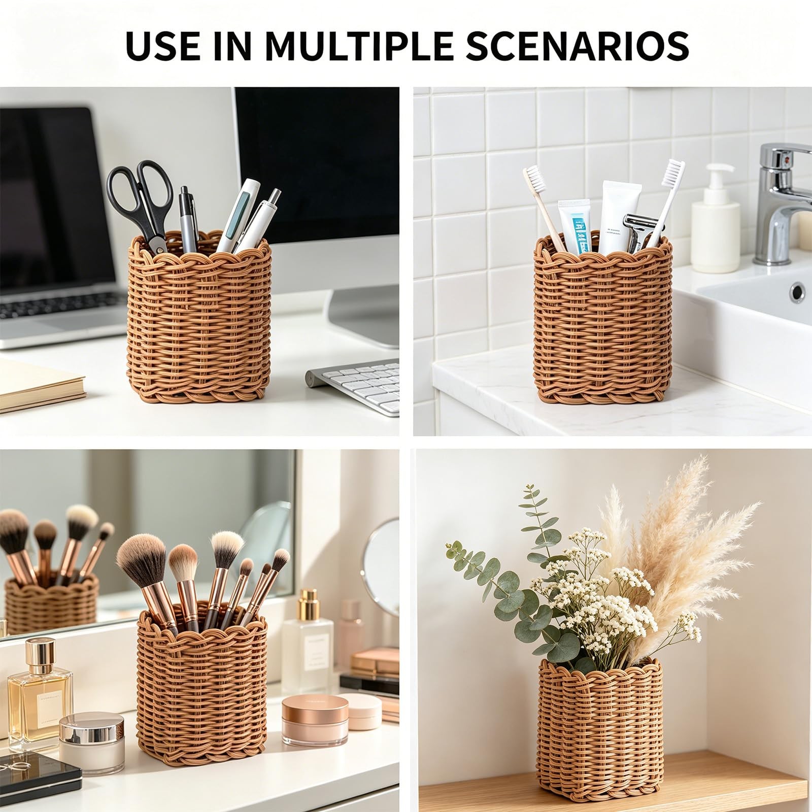 Remote Control Holder for Living Room Coffee Table, Boho Woven Desk Organizer…