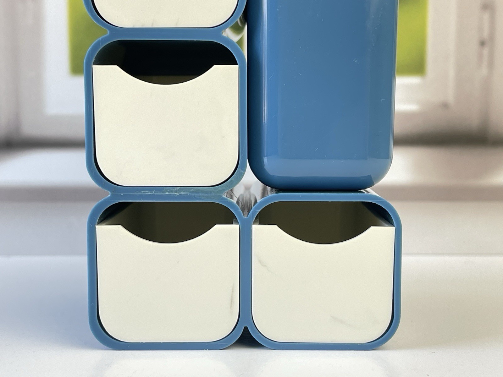 Vintage Mid Century Modern Blue Plastic Mini Drawer Storage Caddy Desk Organizer