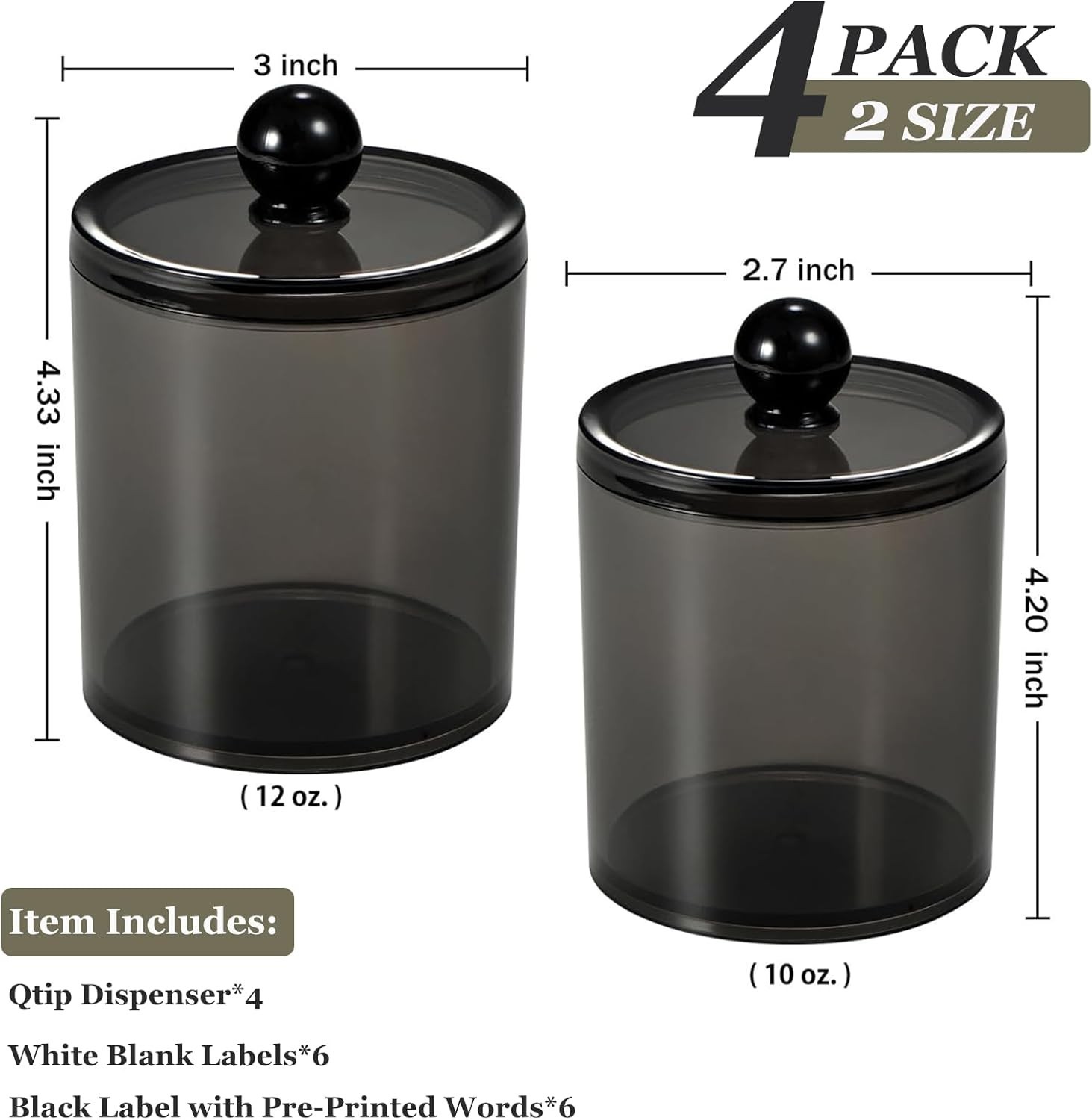 Mixed Sizes Acrylic Apothecary Jars – Elegant 4-Pack Bathroom Storage Solution