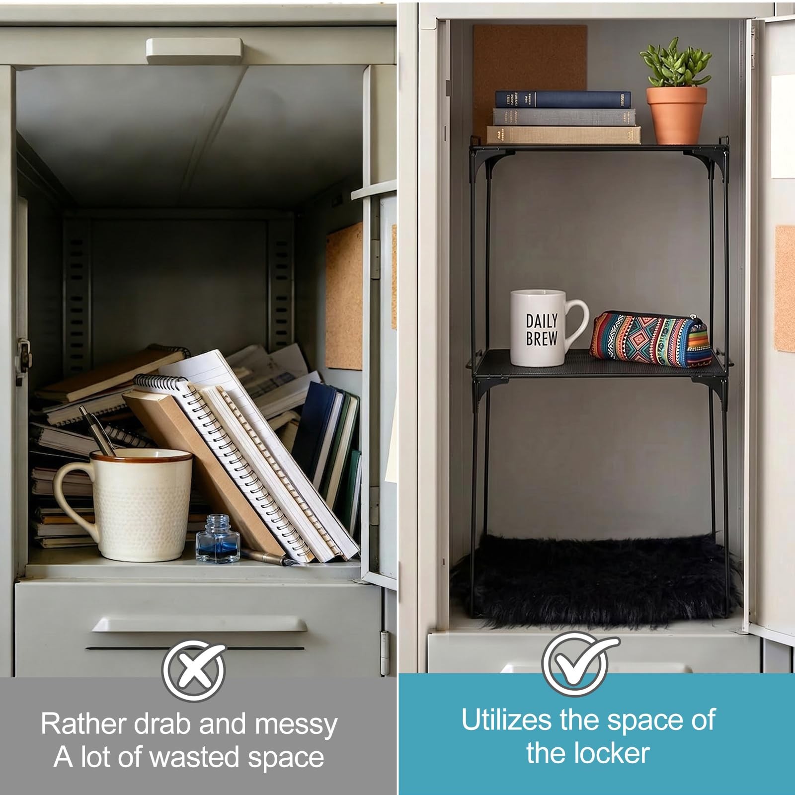 Locker Organizer Shelf with Square Fluffy Mat, 3 Pcs 24in Tall Stackable Meta…