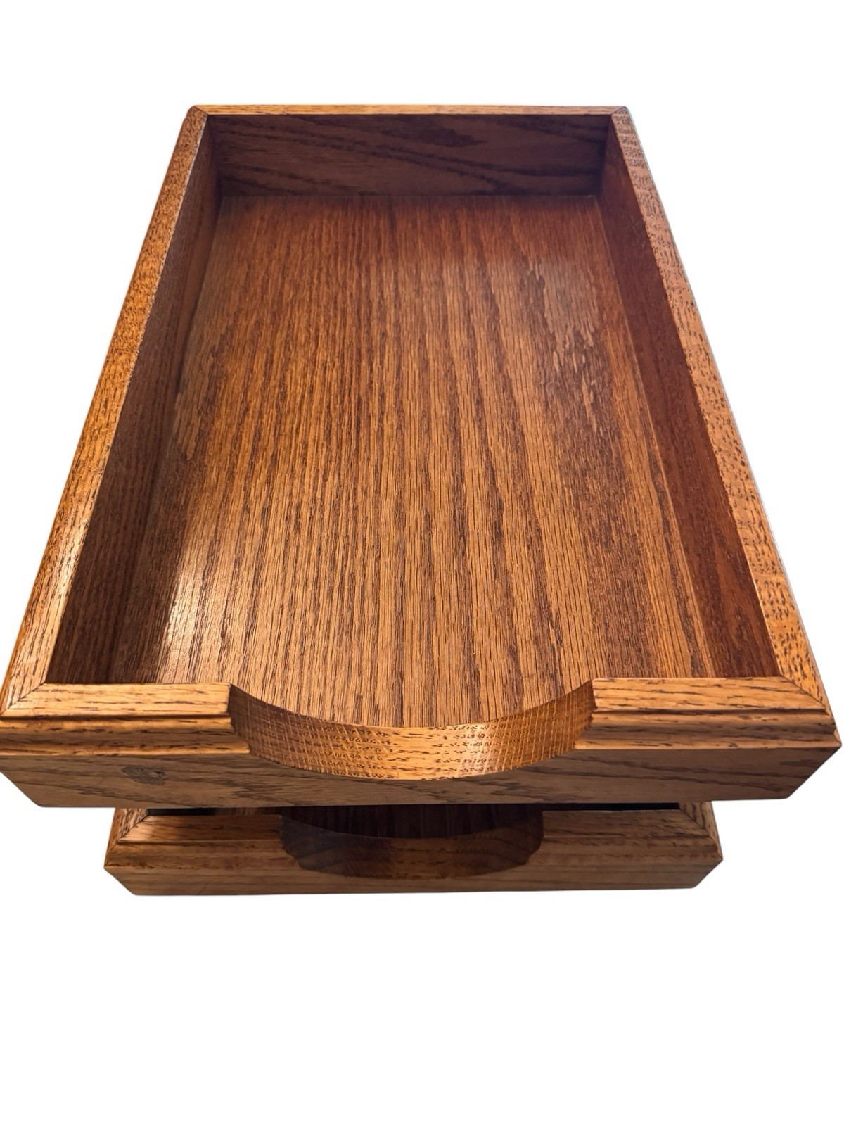Mid Century Vintage Solid Oak 2 Tier Legal Letter Document Tray Desk Organizer