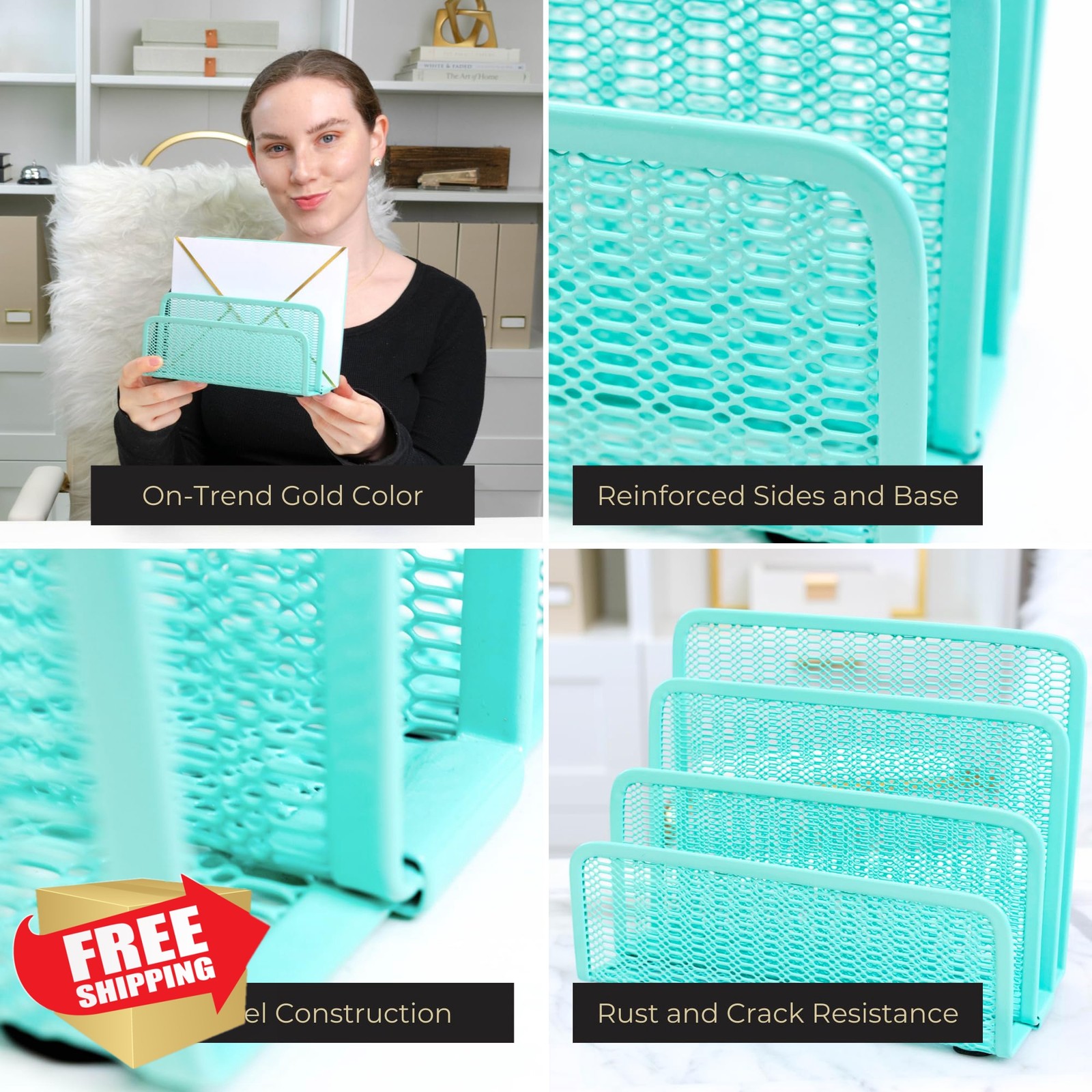 BLU MONACO Aqua Metal Mesh Letter Sorter