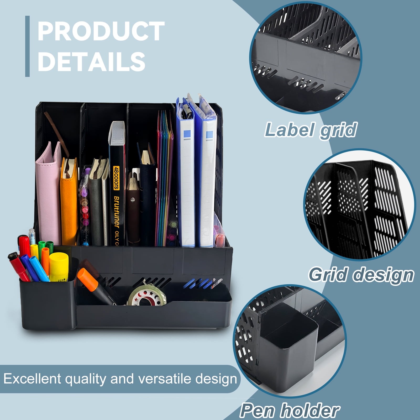 2 Pack Desk Organizers and Accessories with File Holder, 4-Tier Desk Accessories