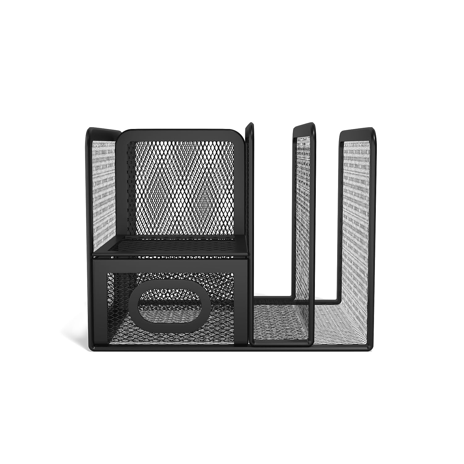 TRU RED Wire Mesh Desktop Organizer, 5‑Compartment Pack of 1, Matte Black