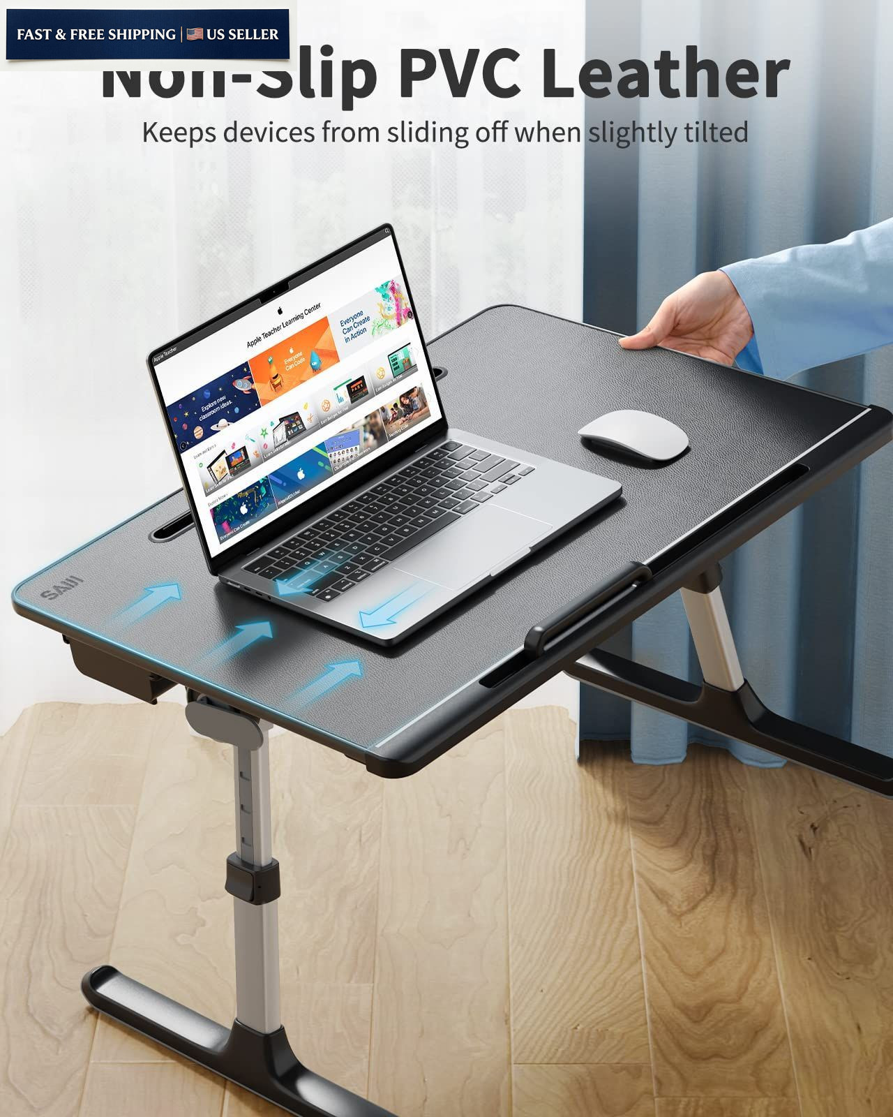 Laptop Bed Tray Desk, SAIJI X-Large Adjustable Table, 60*45CM, Black