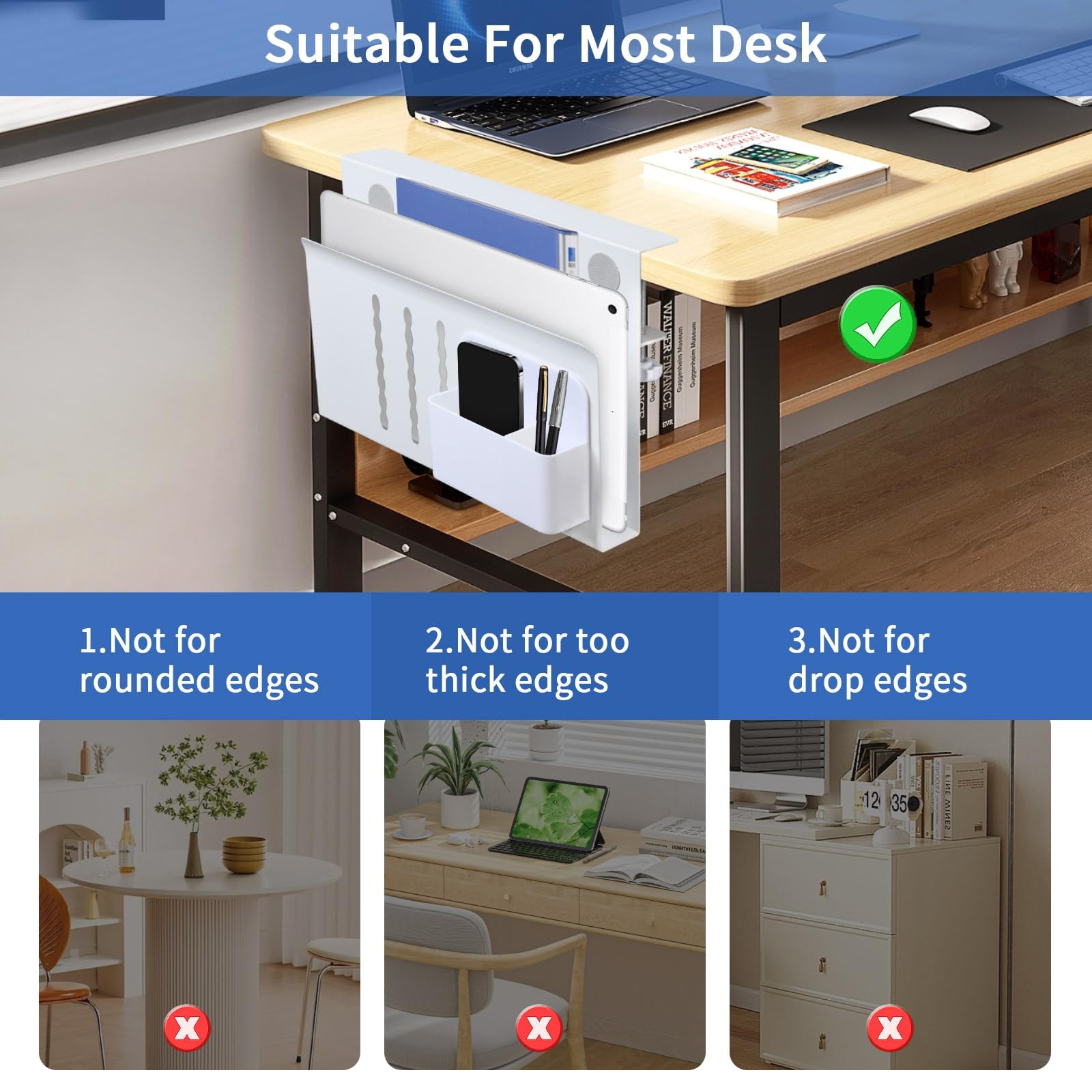 LUKETURE Desk Side Storage, Steel Organizer, No M(1 Tier), White
