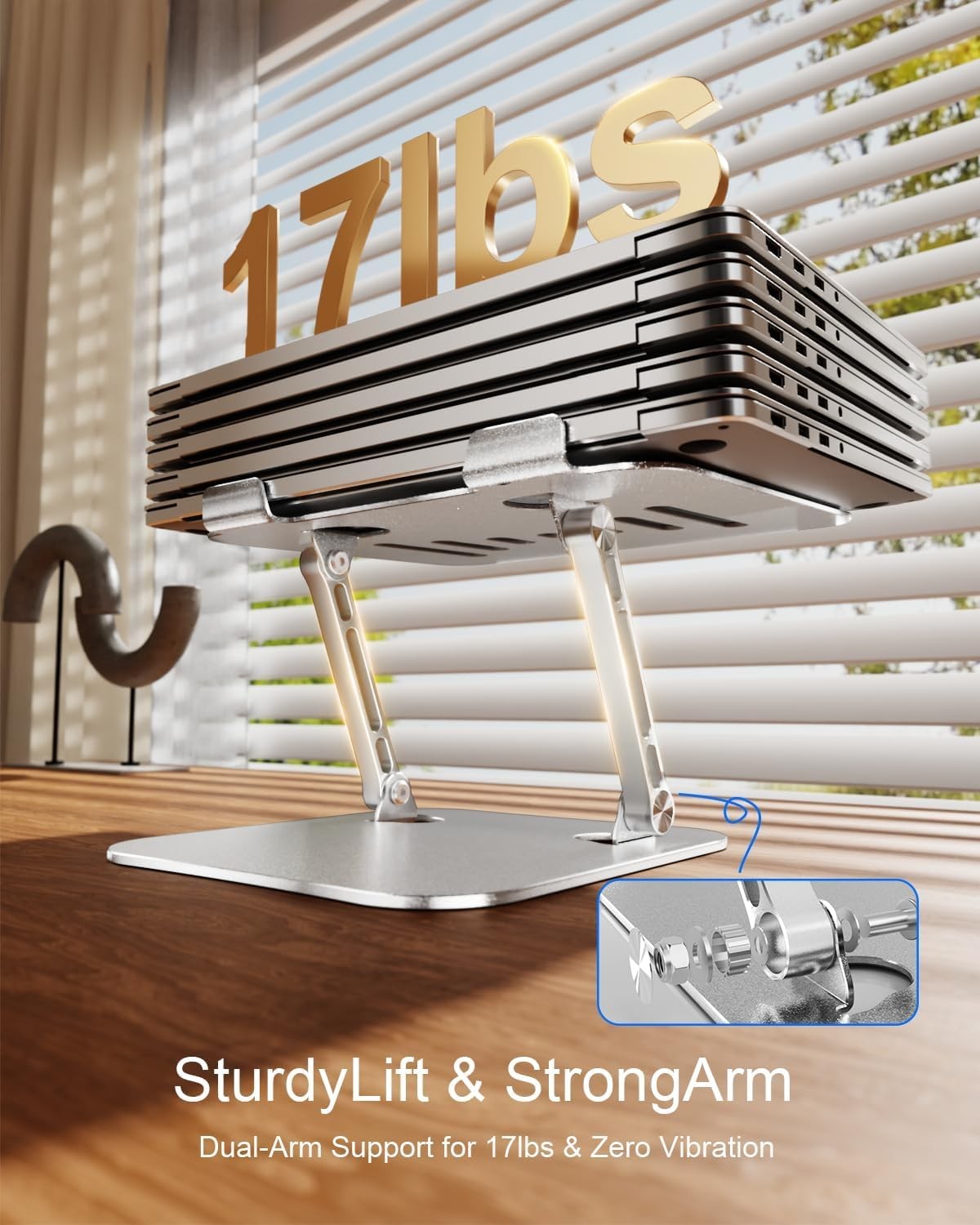 LINTYLE Laptop Stand for Desk Adjustable Height Portable Frosted Silver