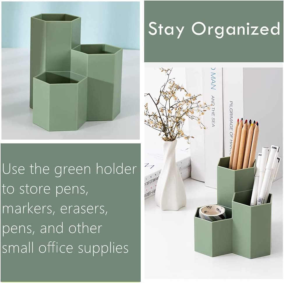 Green Triangular Pen Holder Desk Organizer Pencil Cup Office School Home