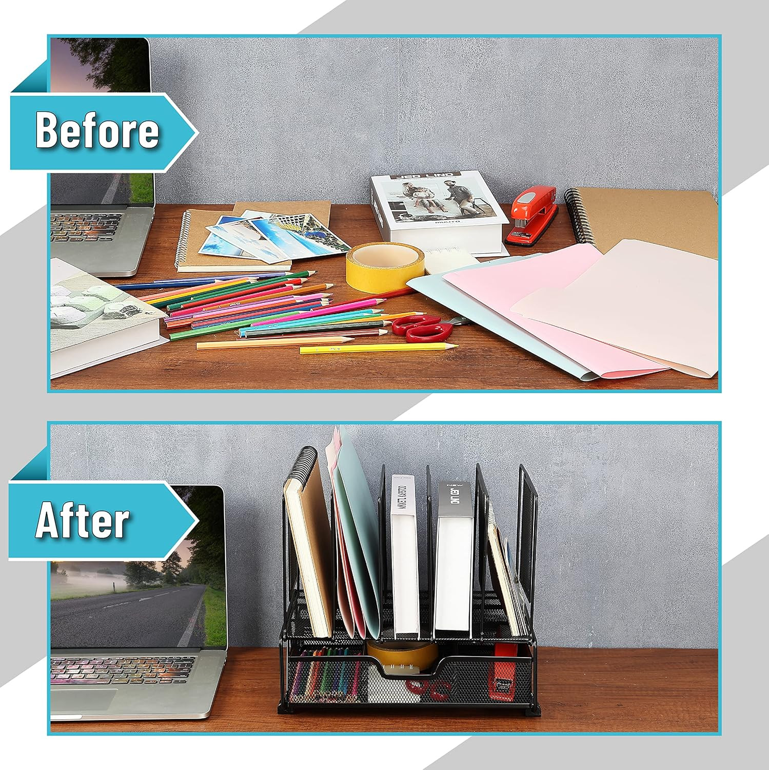 – Mesh Desk Organizer with Drawer, Office Desk Organizers and Accessories, Deskt