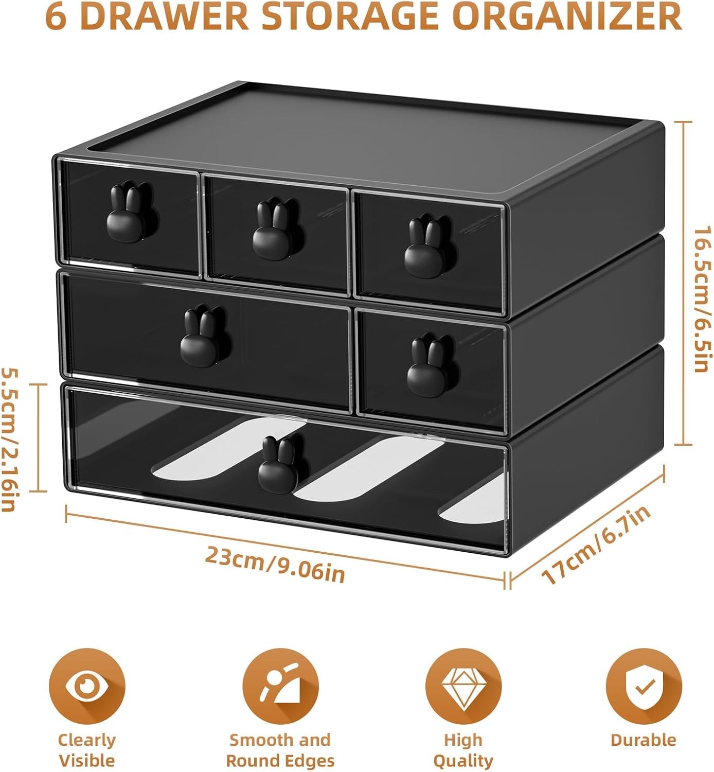 Desk Organizer with 6 Drawers – 3 Tier Stackable Desktop Storage Drawers (BLACK)