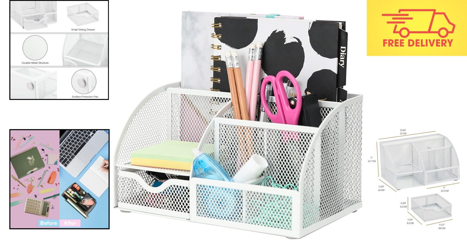 Stylish White Powder Coated Desk Organizer – Perfect for School or Office