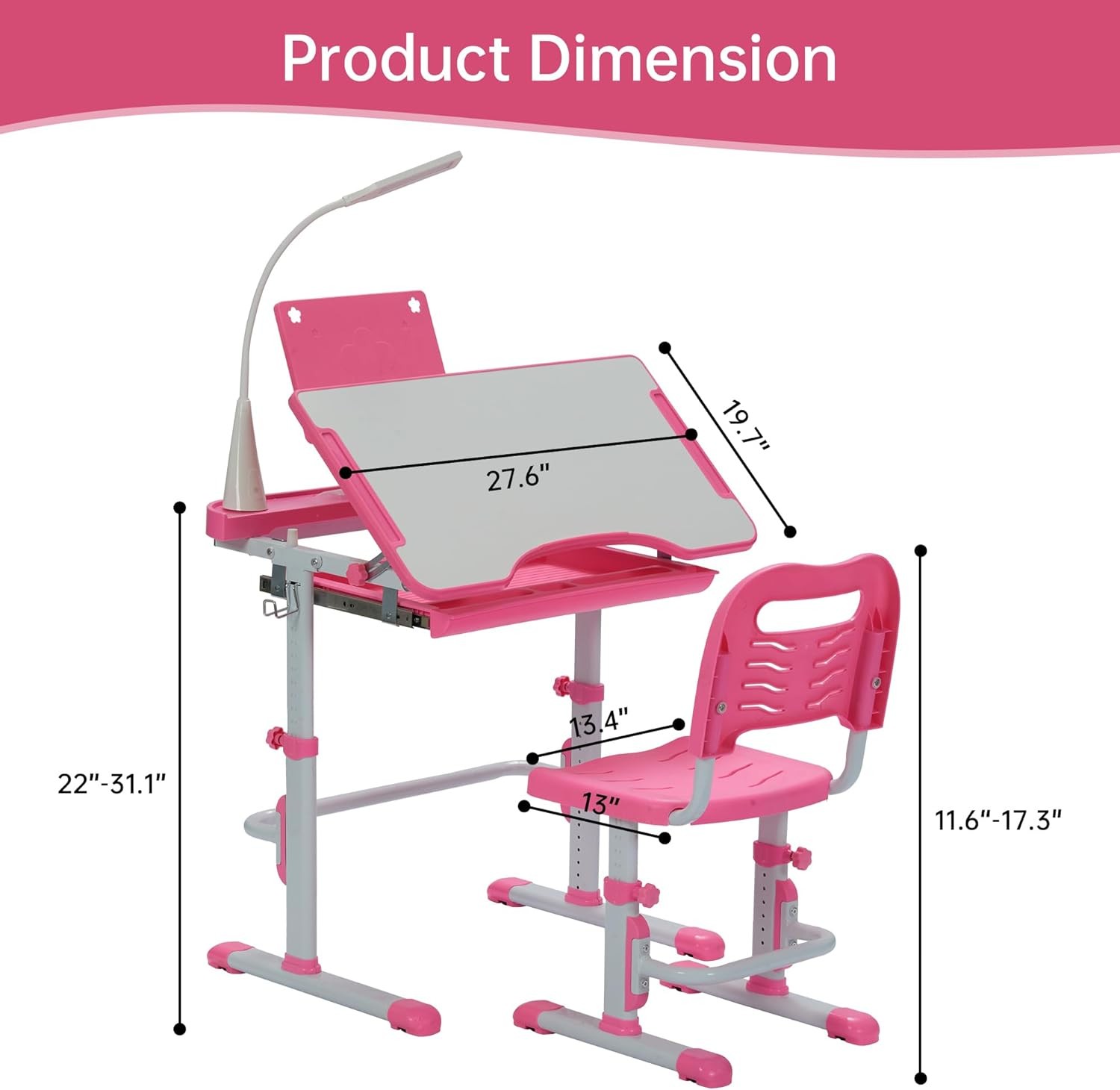 Kids Desk and Chair Set, Height Adjustable Child’s School Study Writing