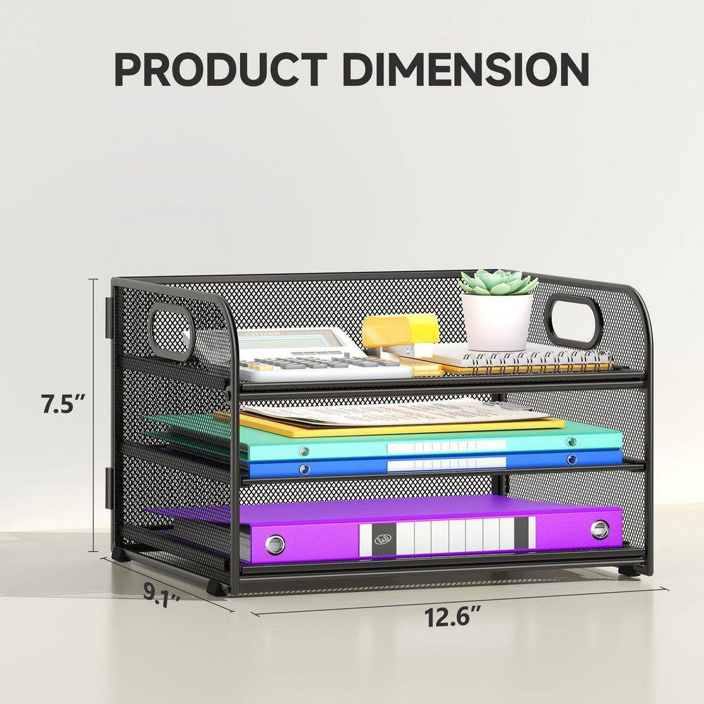 7.5 In. X 12.6 In. 3 Tier Paper Organizer with Handle, Metal Mesh Desk Organizer