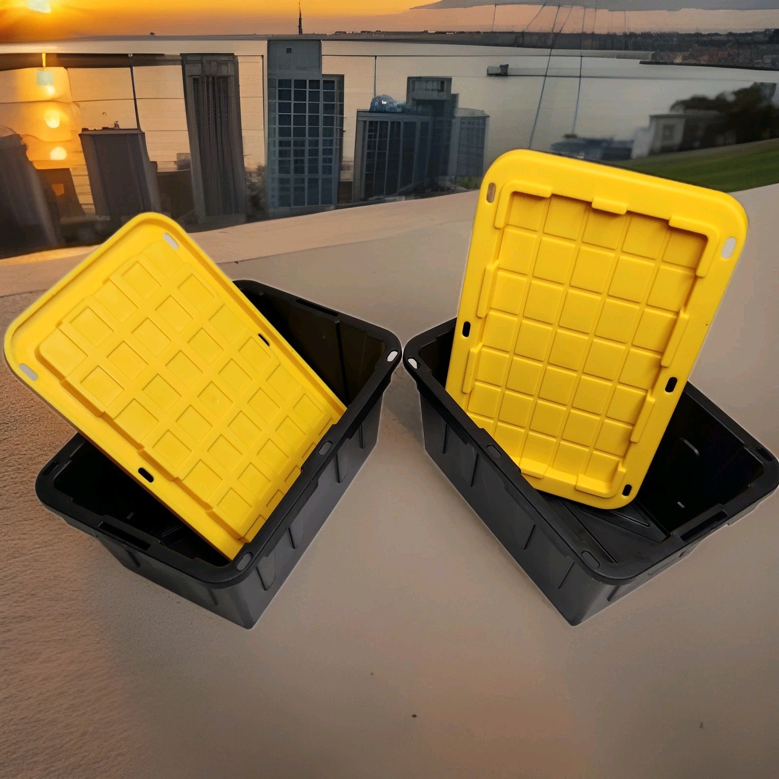 Mini Totes Lowe’s Organizer Set Of 2 w/Lids Black&Yellow Teeny Desktop – NEW