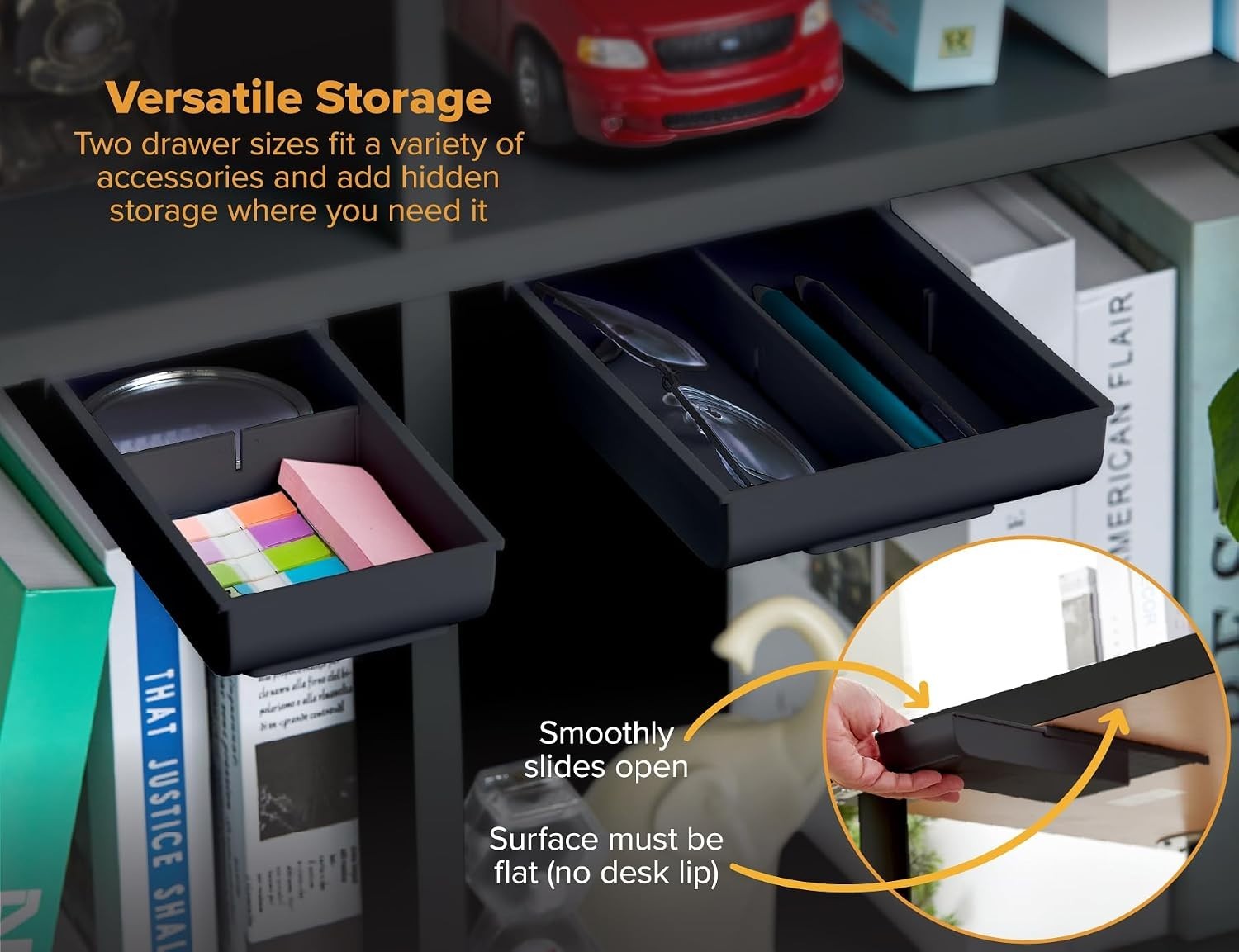 Bostich under Desk Drawer, Self-Adhesive Slide Out Storage Organizer 2-pack