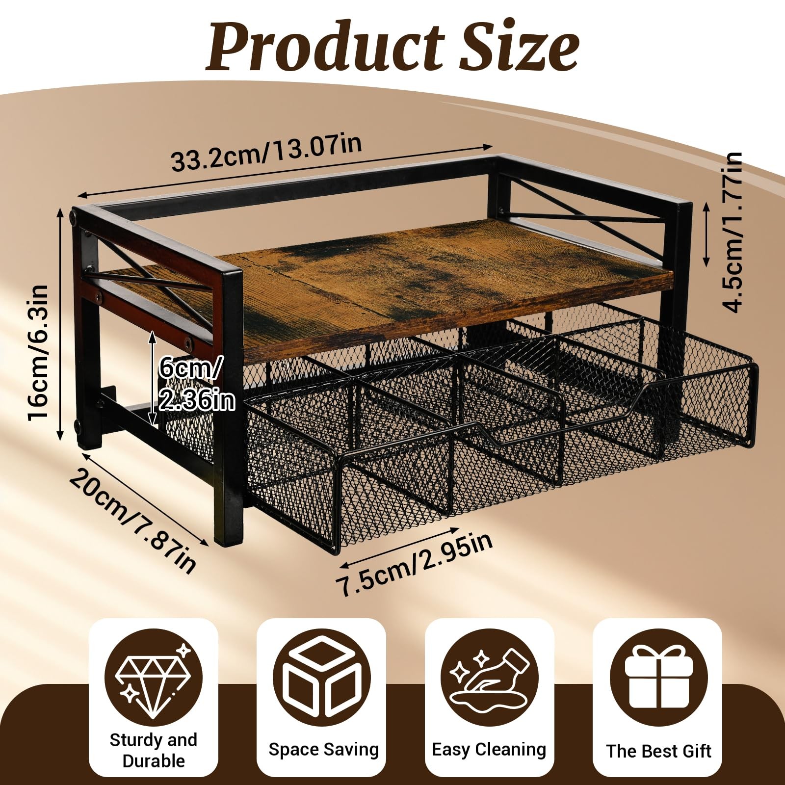NANXITU Tea Holder Organizer,Wood 13.1″W x 7.9″D x 6.3″H, Rustic Brown
