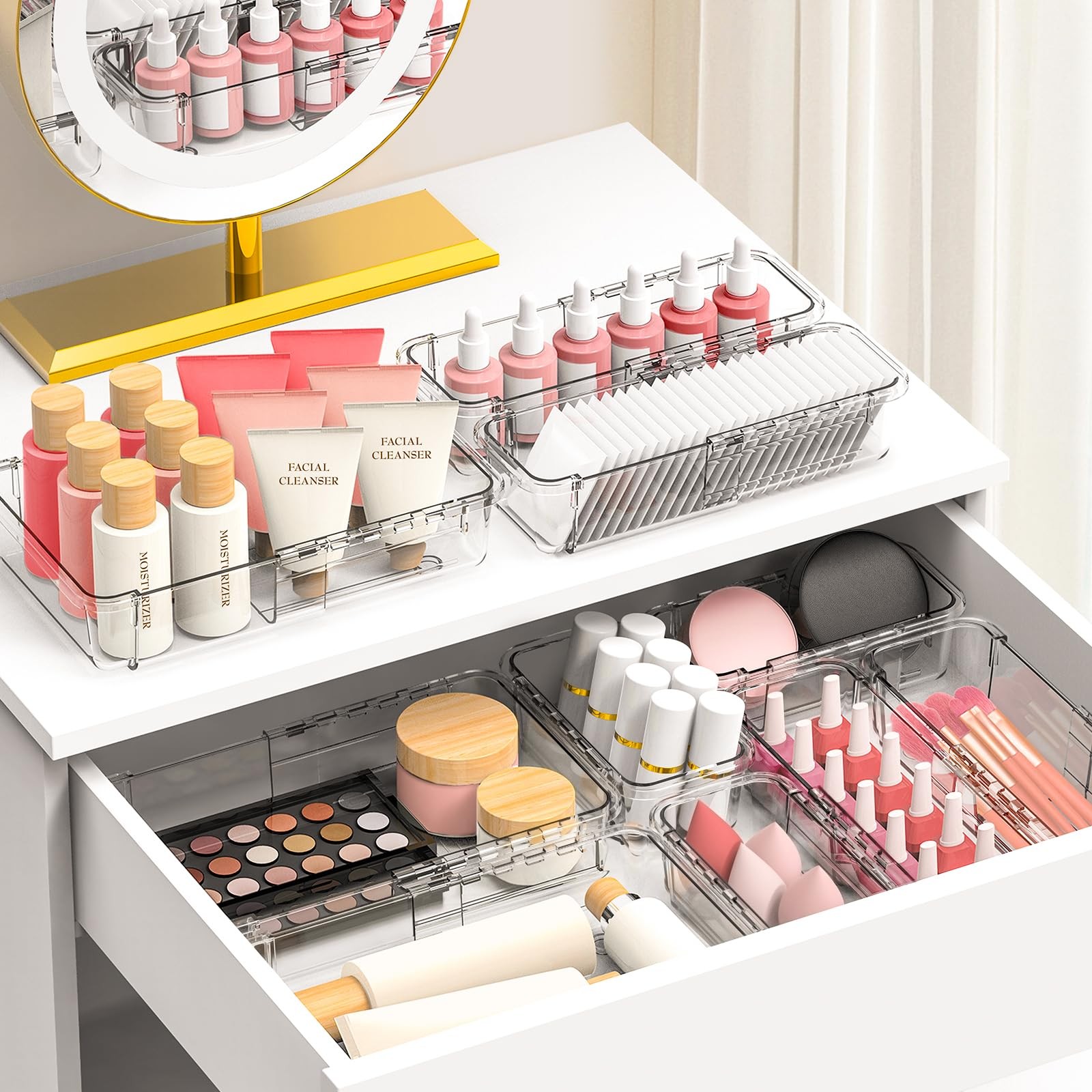 Dilibra 12 Pcs Clear Extendable Drawer Organizer Adjustable Drawer Storage