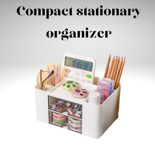 Compact Desk Organizer with Drawers for Stationery, Makeup, Jewelry – White