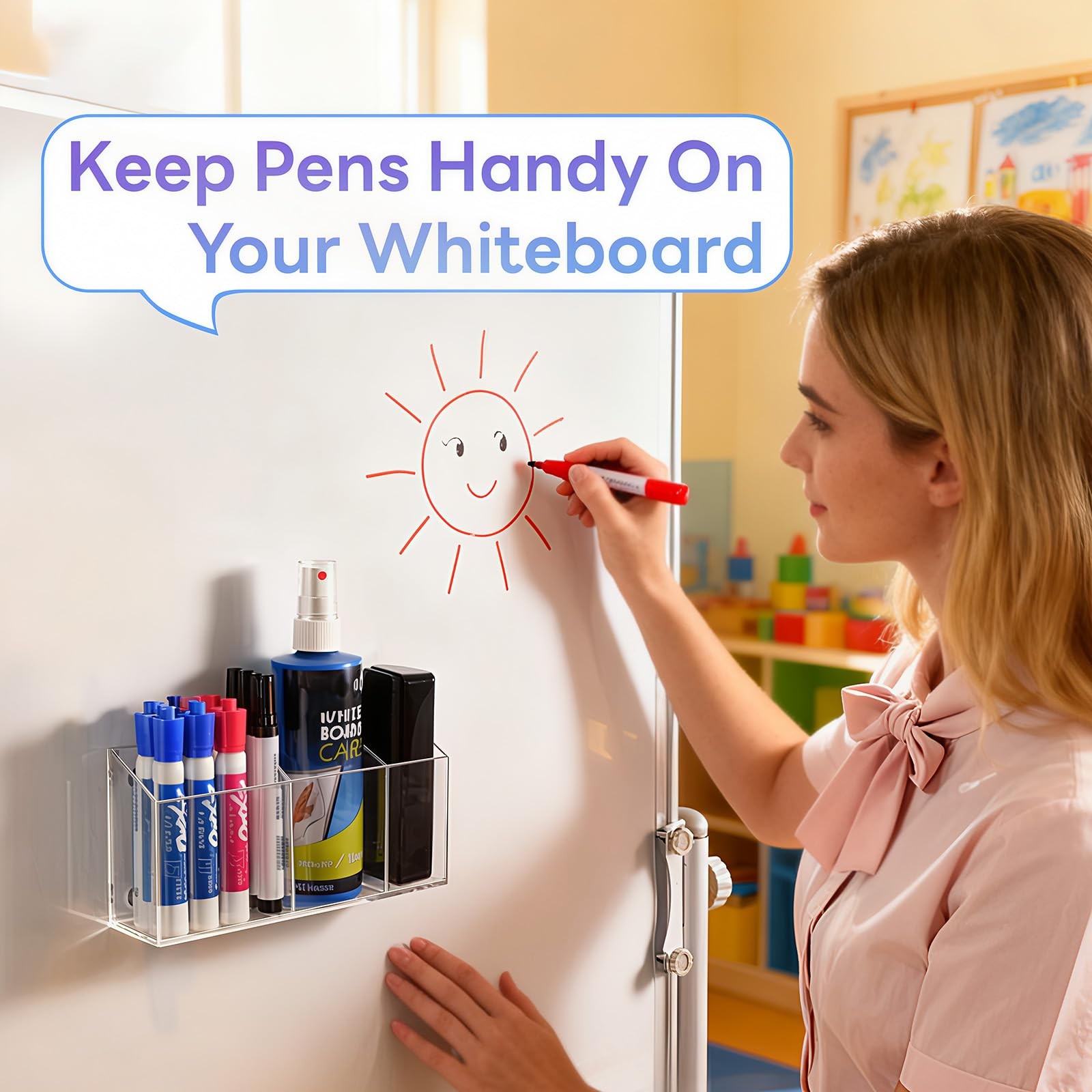 Magnetic Dry Erase Marker Holder Non-Slip Acrylic Magnet Organizer for Fridge
