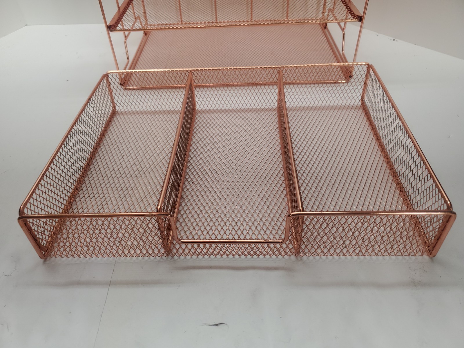 Desk Organizer with File Holder 4 Tier Trays Drawer Pen Holders Rose Gold