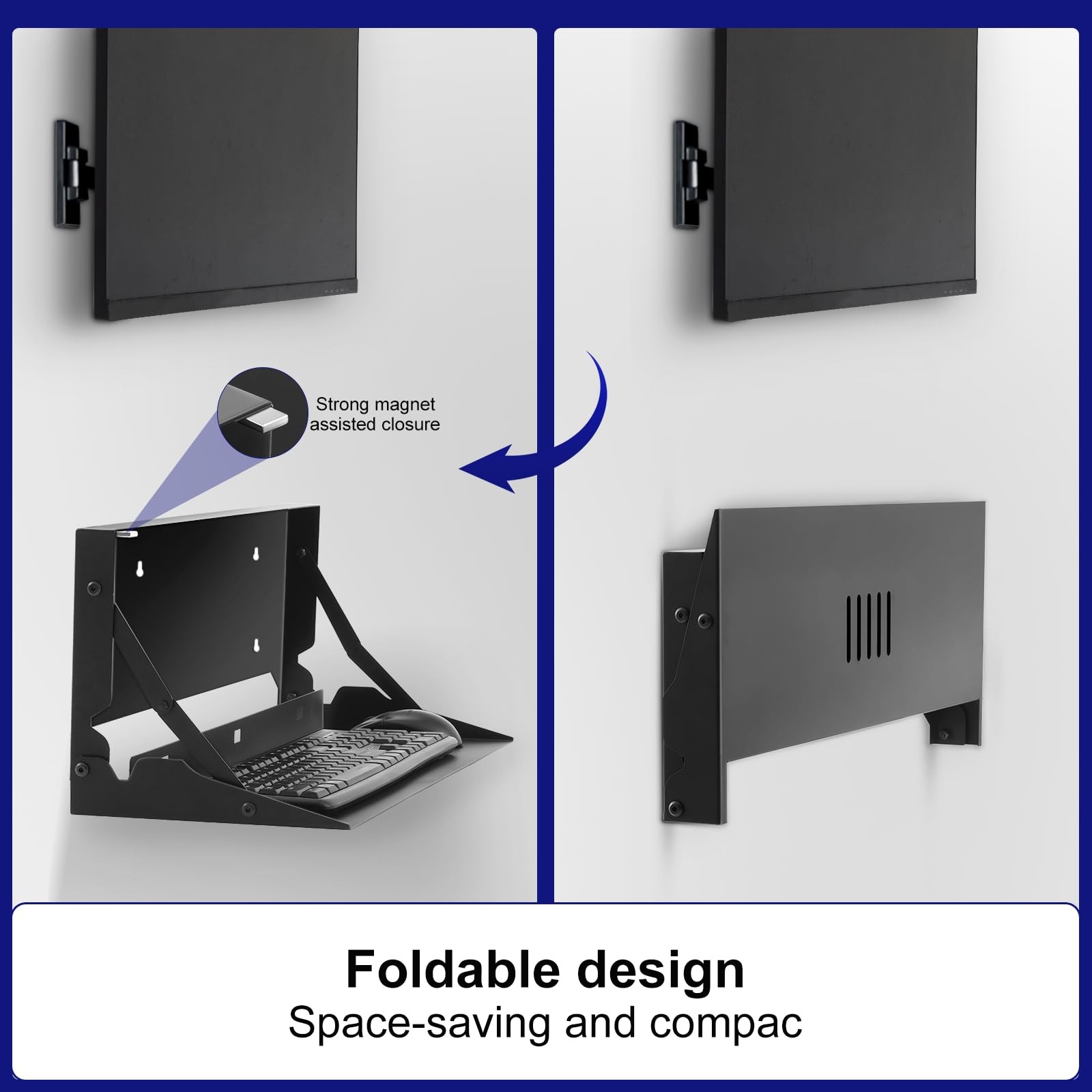 Otoolling 1 Pcs 24 Inch Keyboard Wall Mount Foldable Fits Standard Black