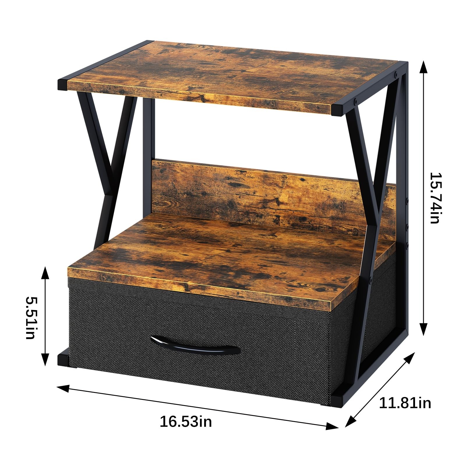 aboxoo Printer Stand for Desk with Storage Drawer, 2 Tier Brown
