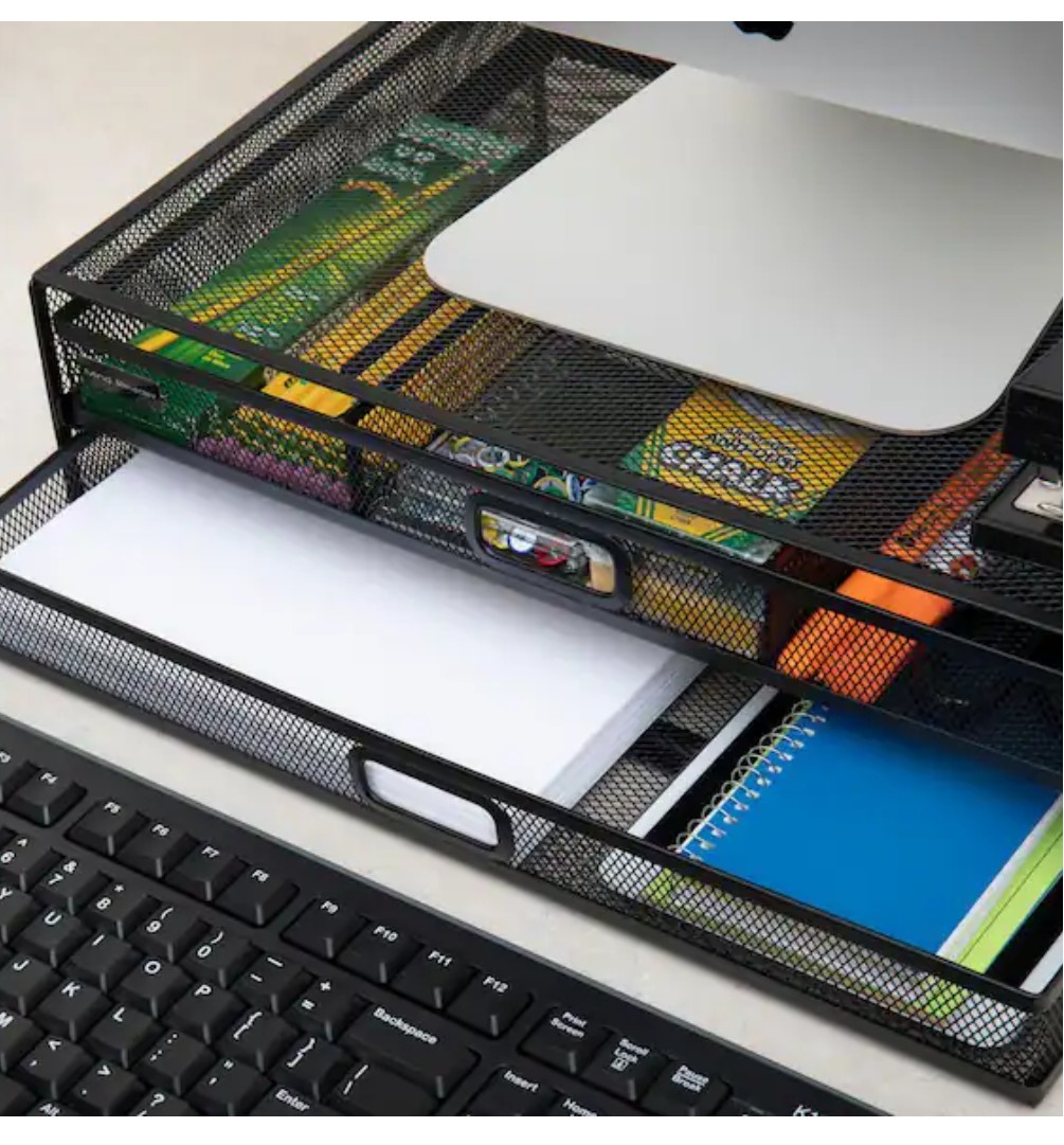Mind Reader 2 Drawer 2 Tier Mesh Monitor Stand Black 15.75″L x 12″W x 4.5″H
