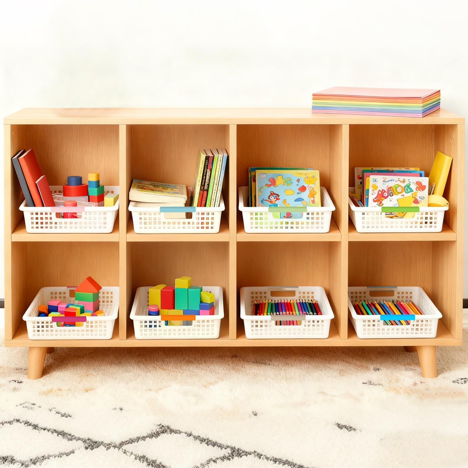 8 PCS Plastic Classroom Storage Baskets 15x10x3 Inch Desktop File Tray