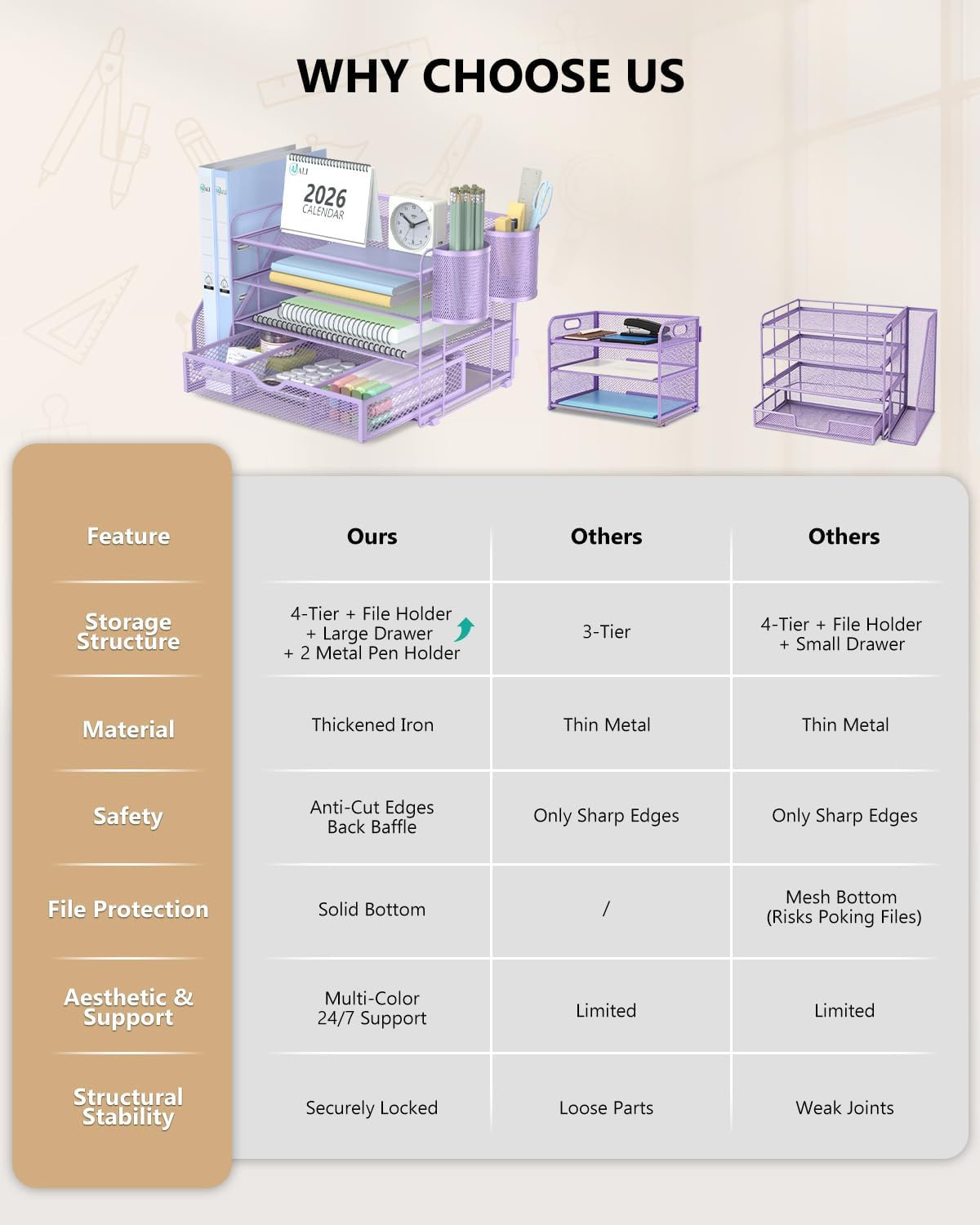 WALI Desk File Organizer, 4 Tier Desktop Paper Letter Tray Organizer with Drawer