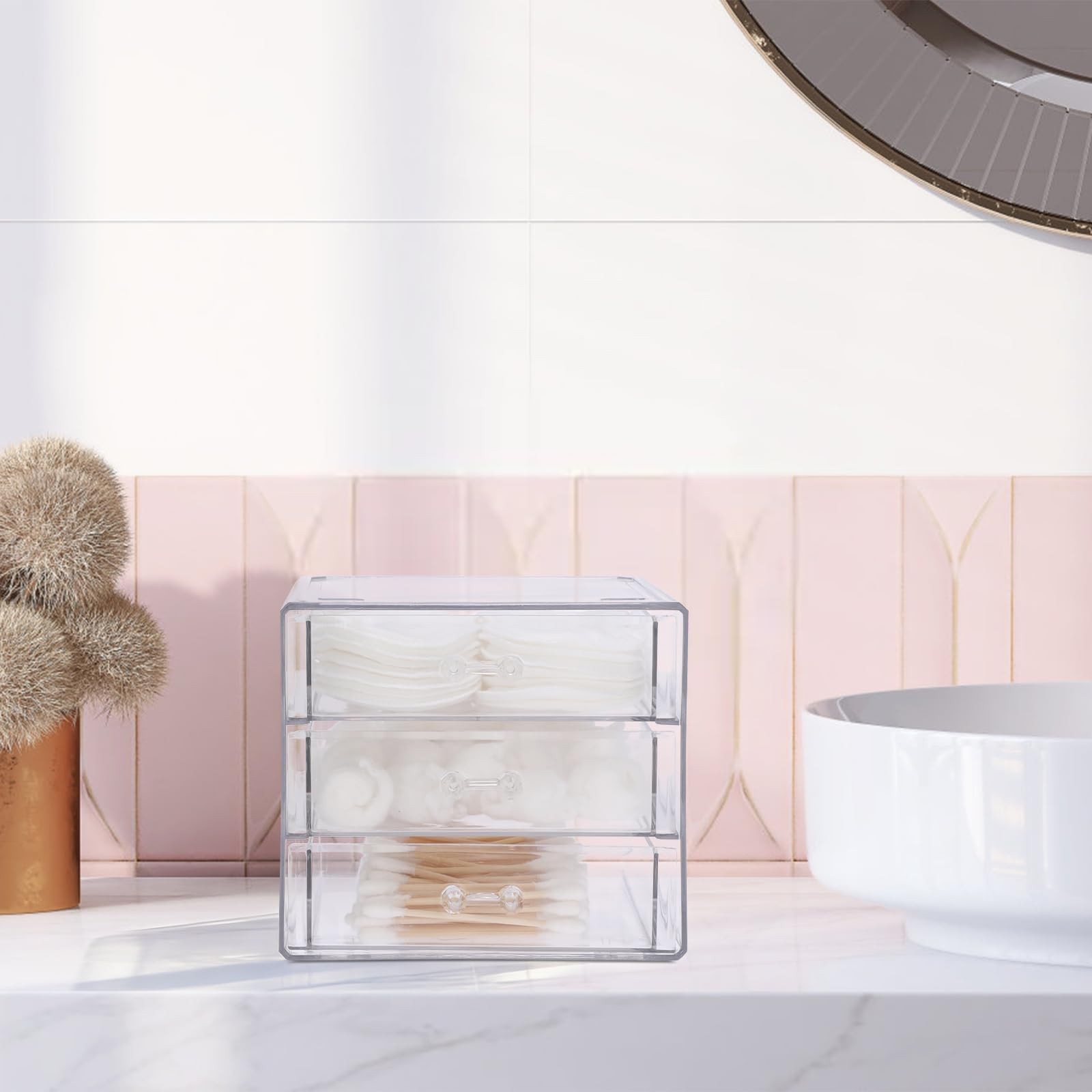 BTSKY Clear Acrylic Storage Organizer with Drawers, 3-layer, Transparent