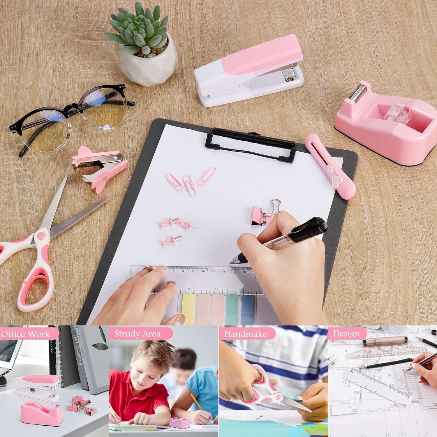 Pink Office Supplies, Pink Desk Accessories for Women, Cute Stapler and Tape …