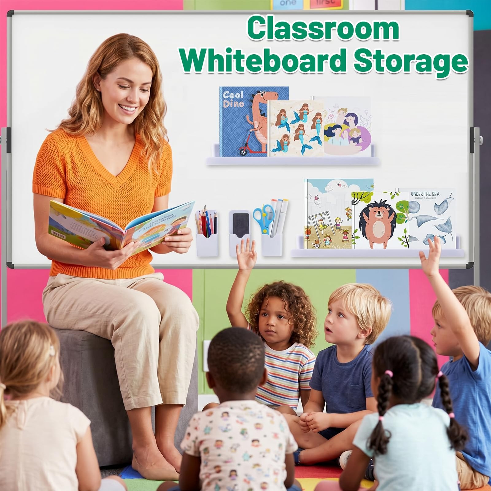 2 Pcs Acrylic Magnetic Book Shelf & 4 Pen Holders for Whiteboard – 6Lbs Beari…