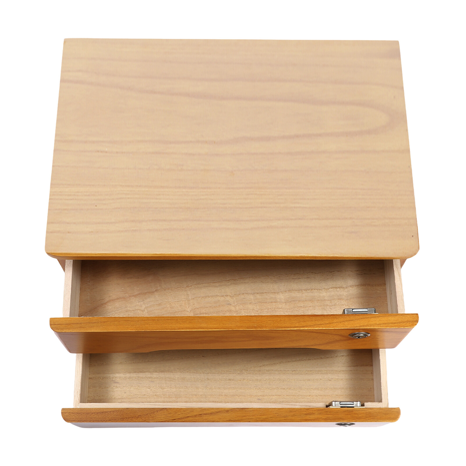 Wooden Desktop Storage Box 2-Tier Desk Organizer w/ Lockable Drawers 30kg