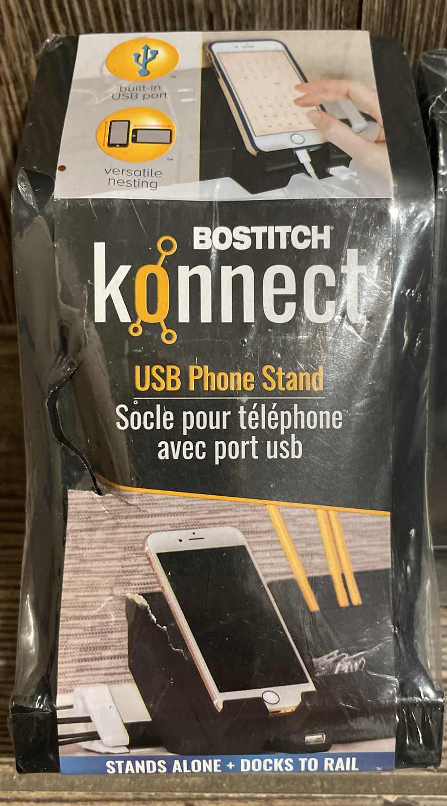 BOSTITCH KONNECT 3 Piece Set-USB Phone Stand-Sticky Note-Storage Bin- Black