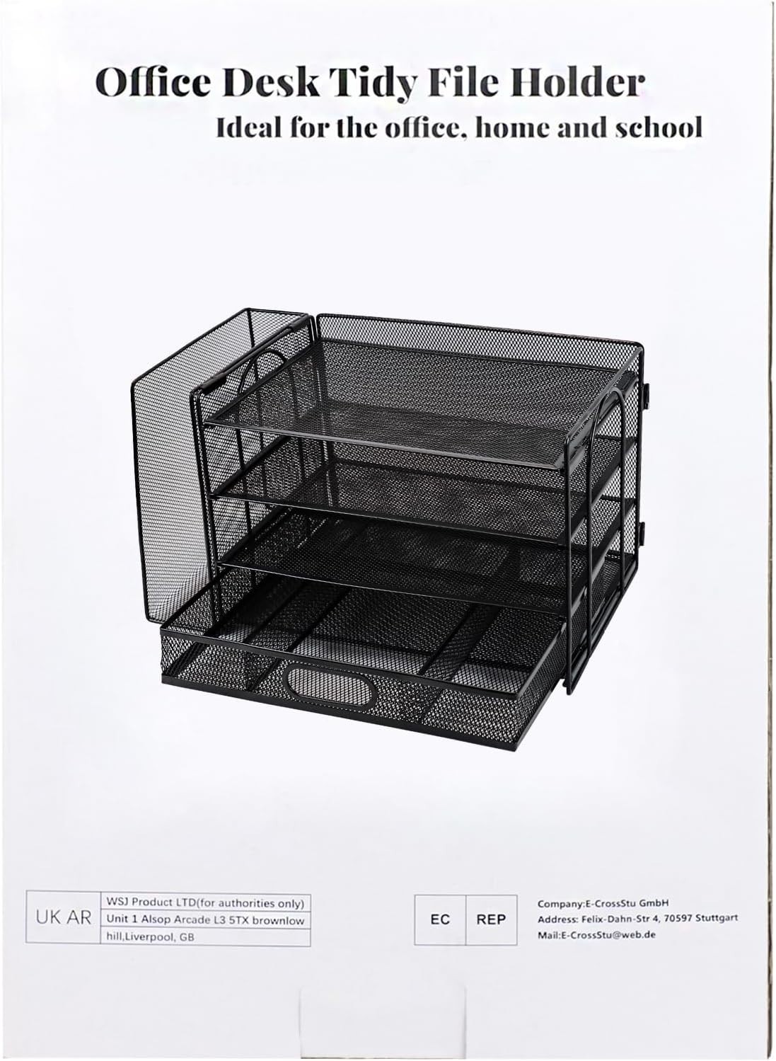 4 Tier Metal Desk File Organizer Vertical Sorter Paper Tray and Drawer Black