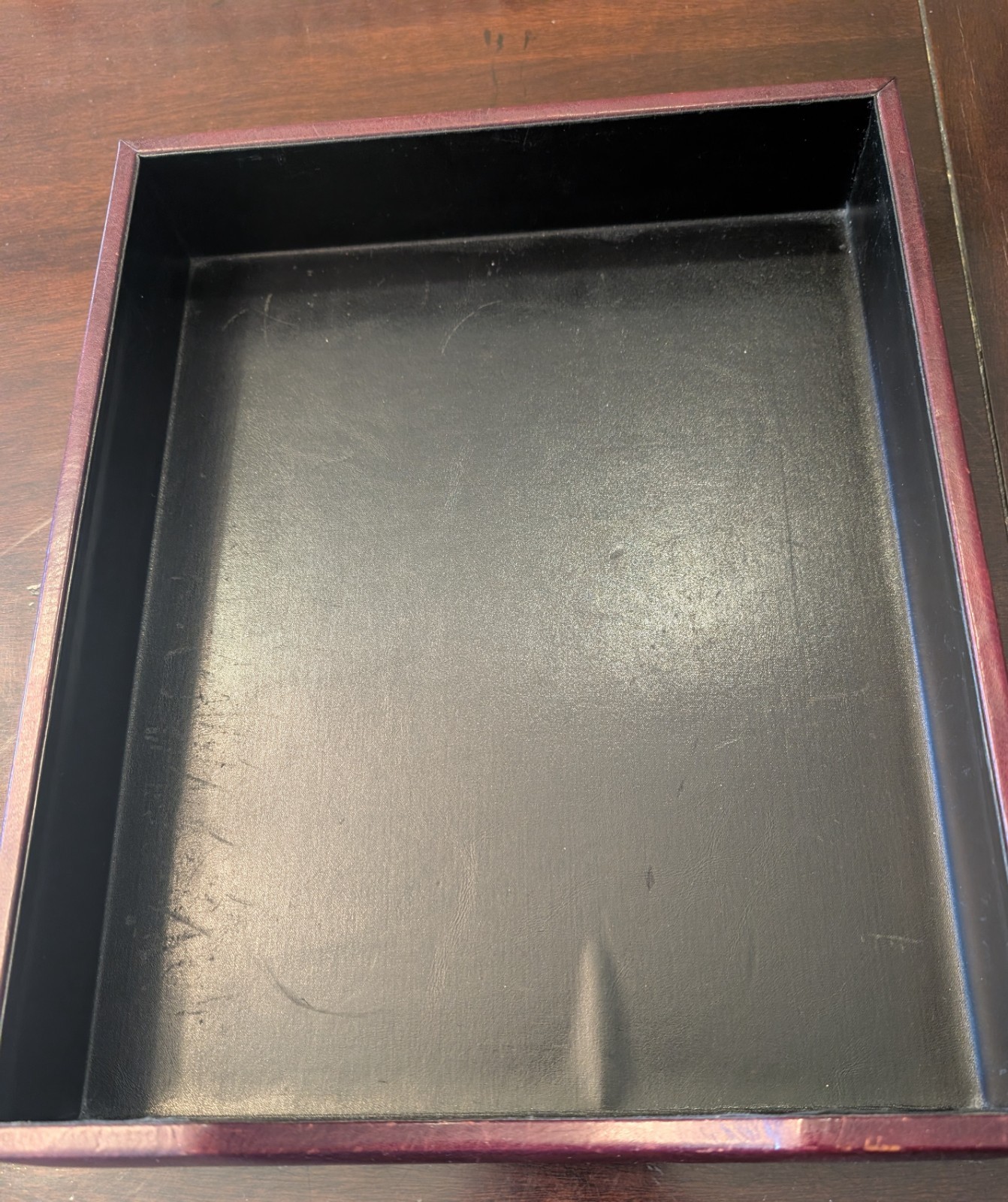 Bosca Hand Stained Hide Brown Leather Desktop Letter Tray Organizer 13″ x 10.5″