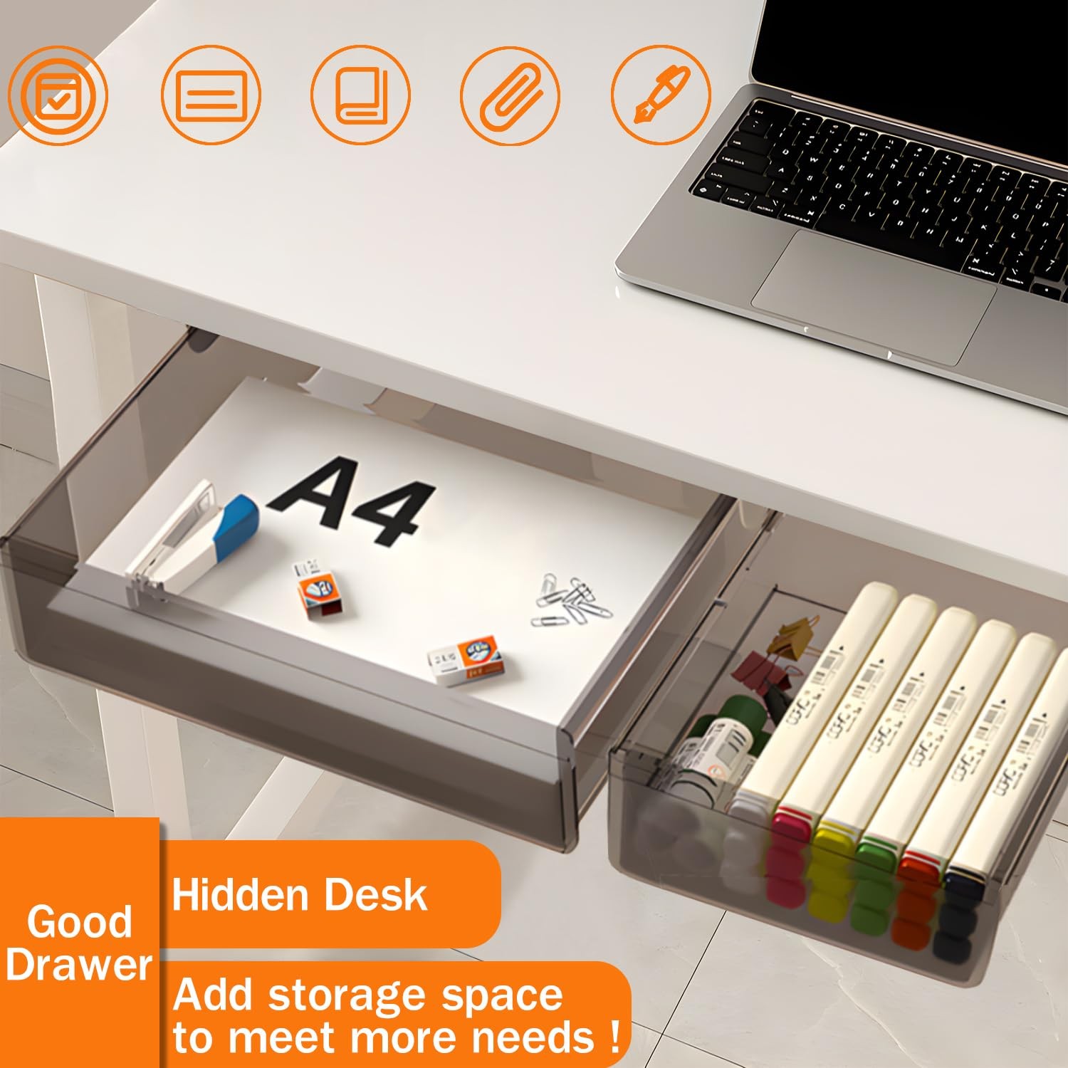 SVNNELP Under Desk Table Drawer Storage Organizer,2 Pack Large L, Clear Black