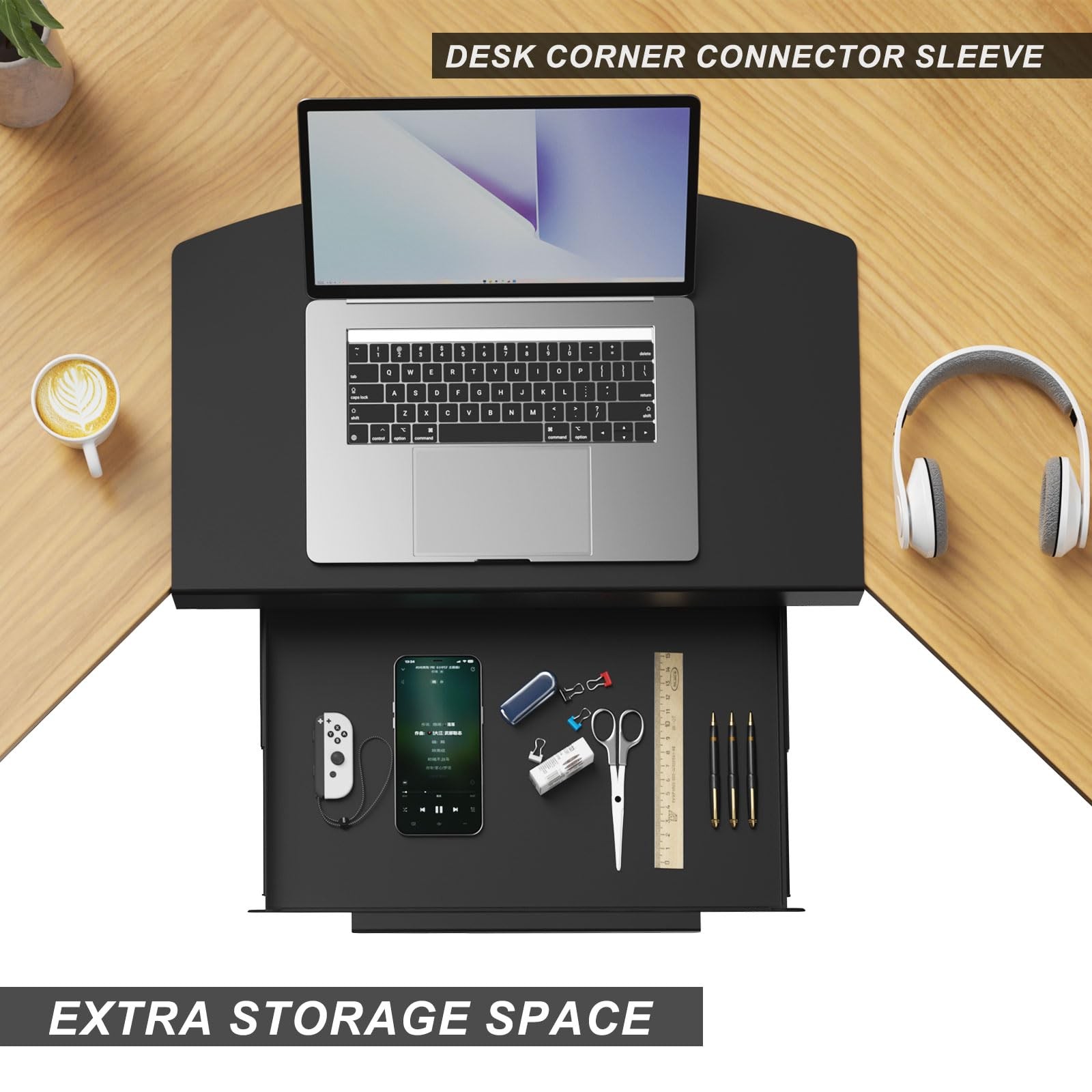 Clamp on Desk Corner Sleeve with Drawer, L Desk Connector Platform with Mount…